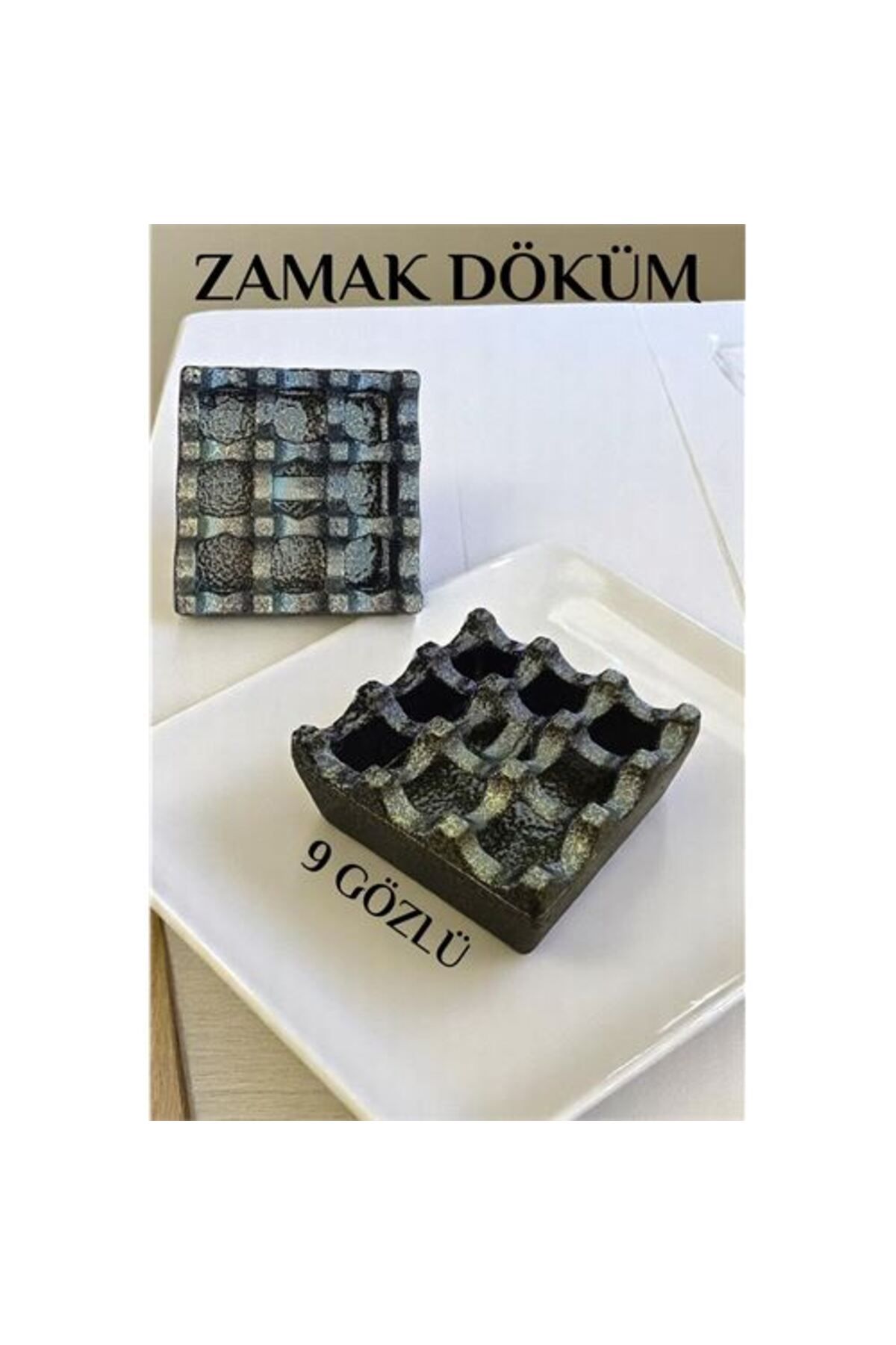 Skygo Kapaklı Zamak Döküm Kare Küllük Metal Kül Tablası - Kafe Küllüğü SARI-KAHVE
