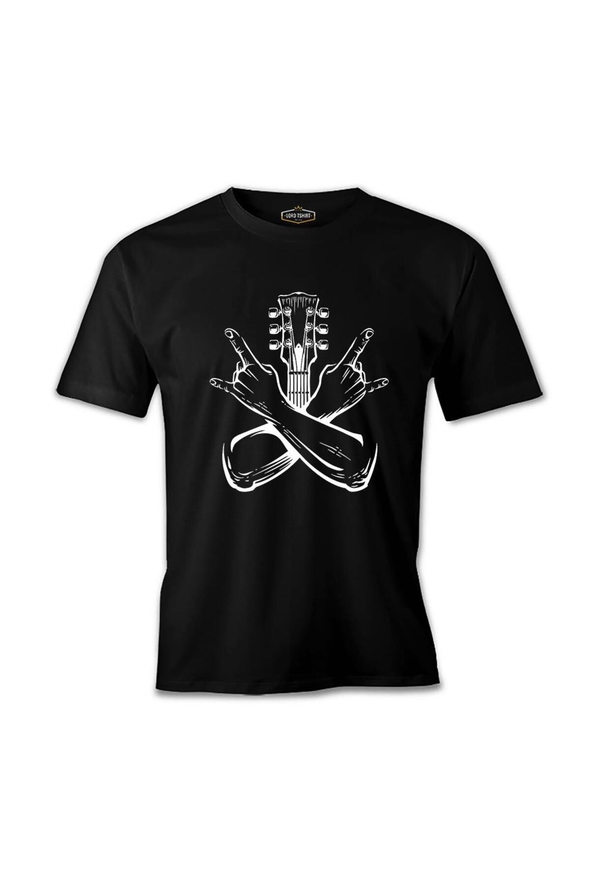 Lord T-Shirt Rock Sign Hands and the Guitar Siyah Erkek Tshirt