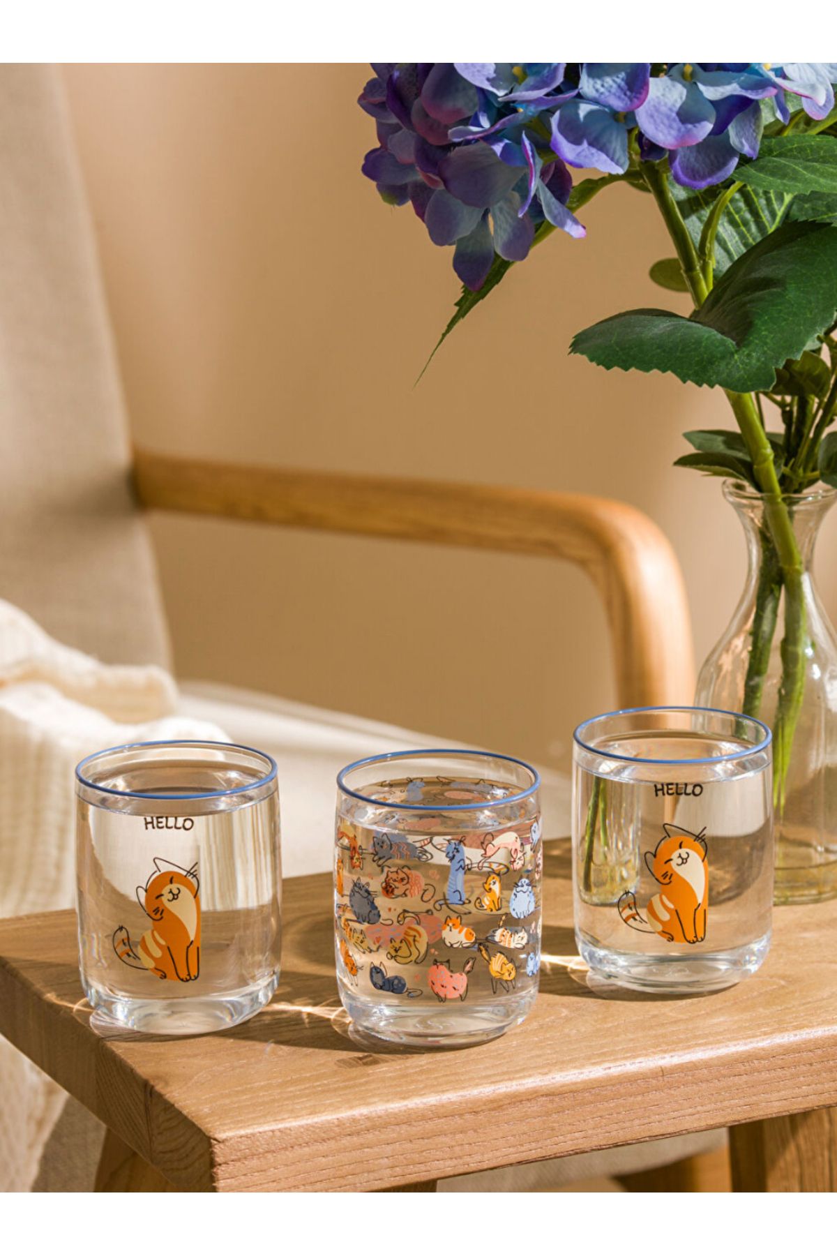 LC Waikiki LCW HOME Karişik Kedi Baskılı Bardak Seti 3'lü 280 ml