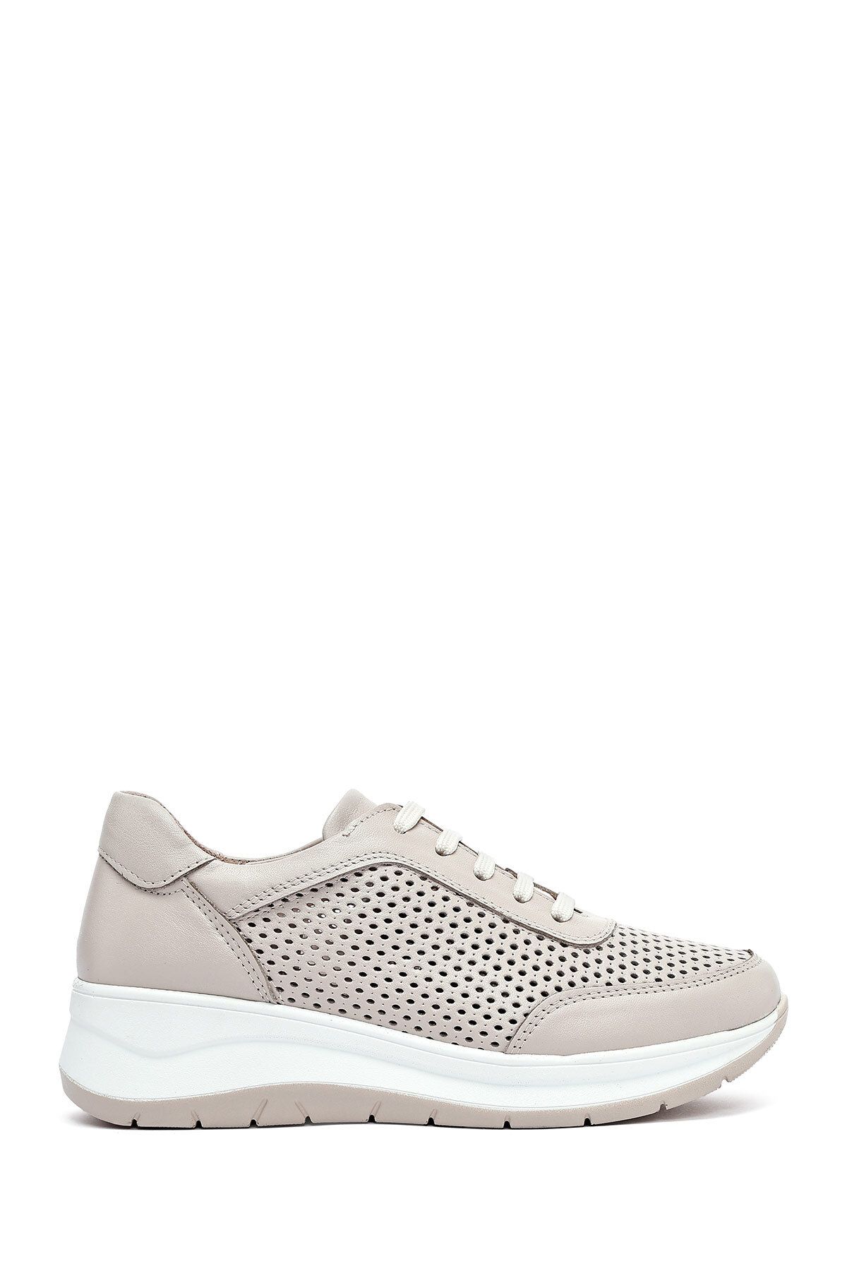Derimod Kadın Krem Bağcıklı Kalın Tabanlı Deri Sneaker 25SFD501718