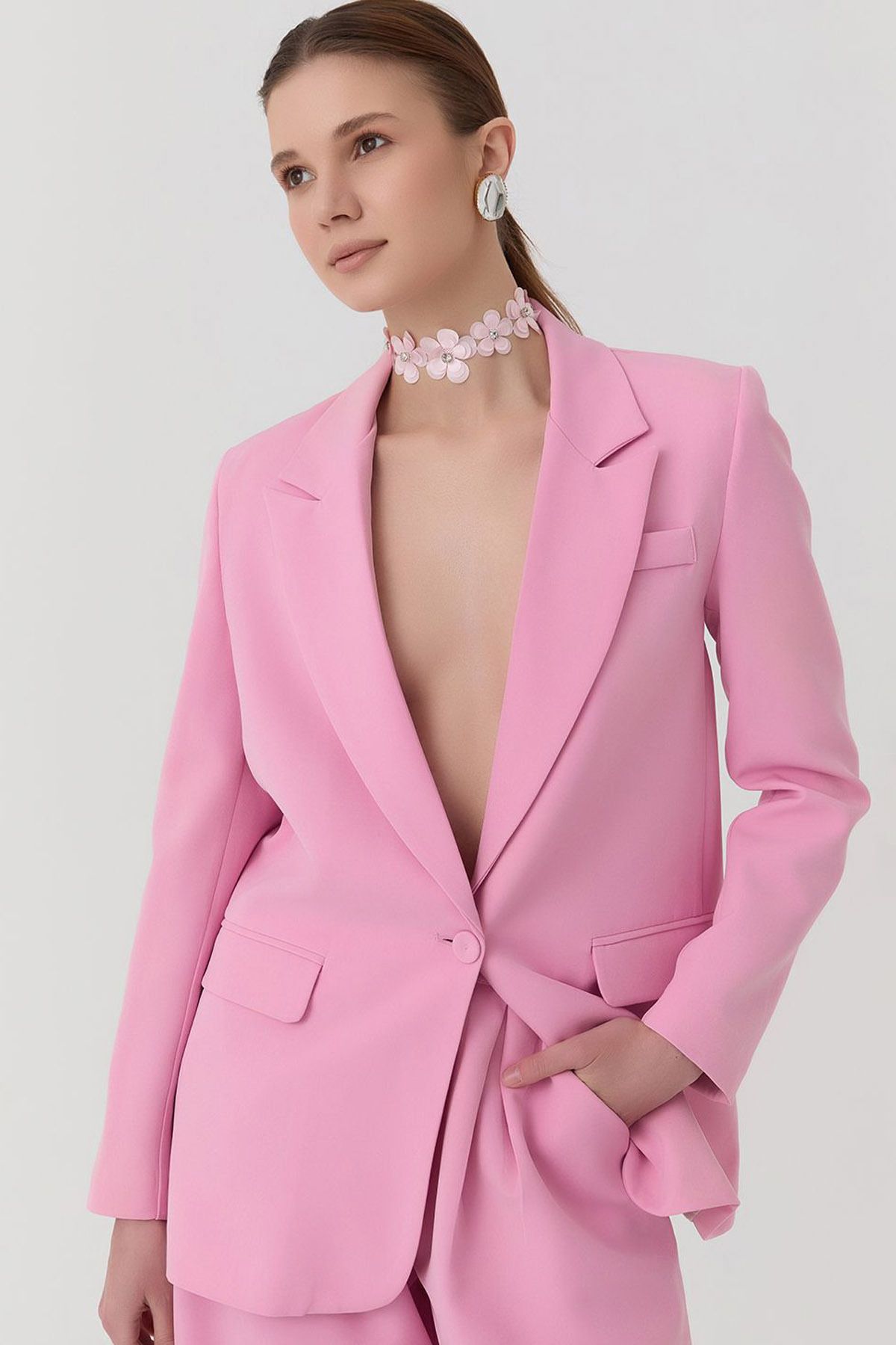 CoolLook Ceket Yaka Uzun Kollu Düğme Kapama Astarlı Rahat Kesim Vatkalı Günlük Likralı Blazer Ceket