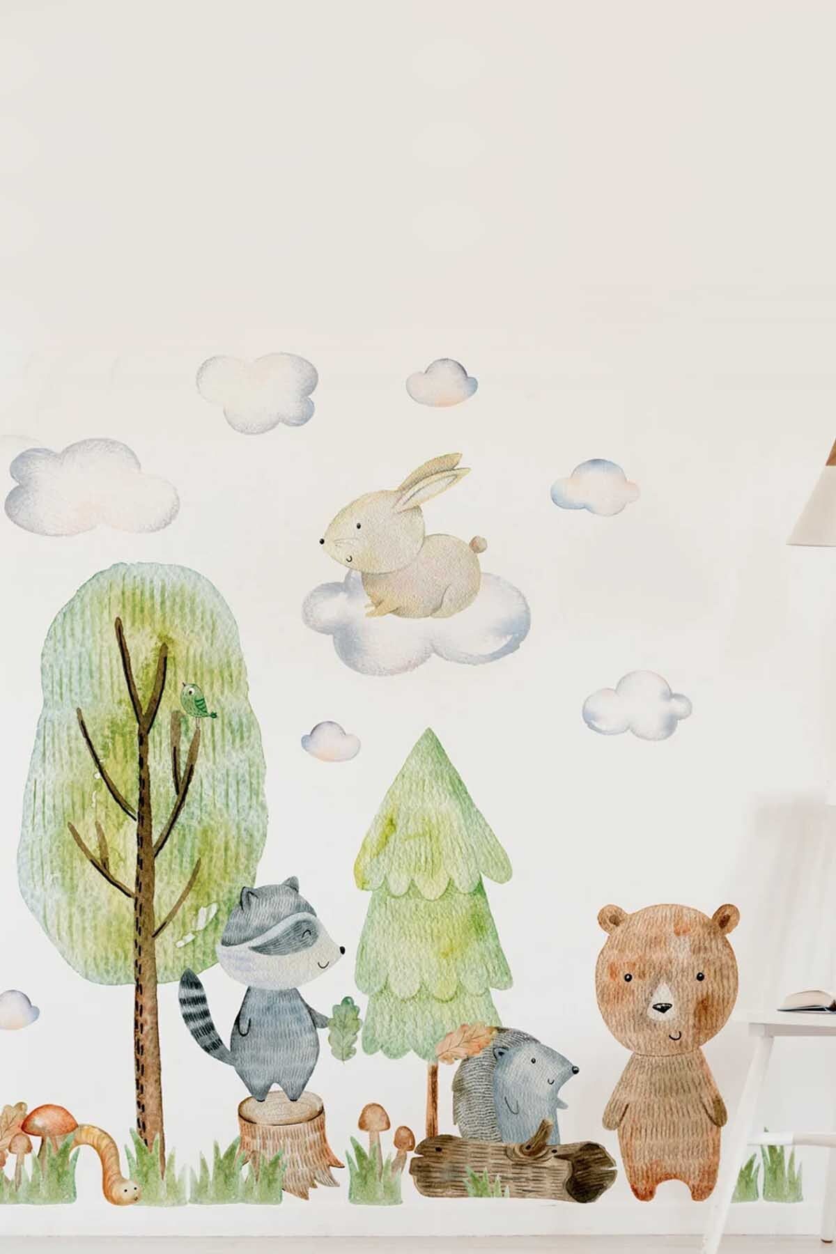 KT Decor Woodland Sevimli Orman Arkadaşları Çocuk Odası Duvar Sticker Seti