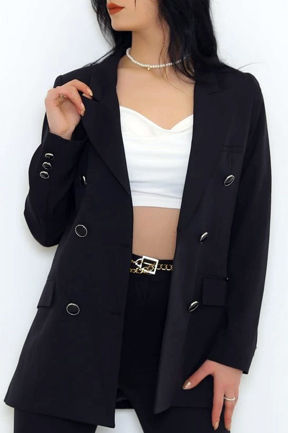 Ottawe Regular Fit Rahat Ceket Yakalı Uzun Kol Çift Cepli Omzu Vatkalı Düğme Detaylı Astarlı Casual Ceket