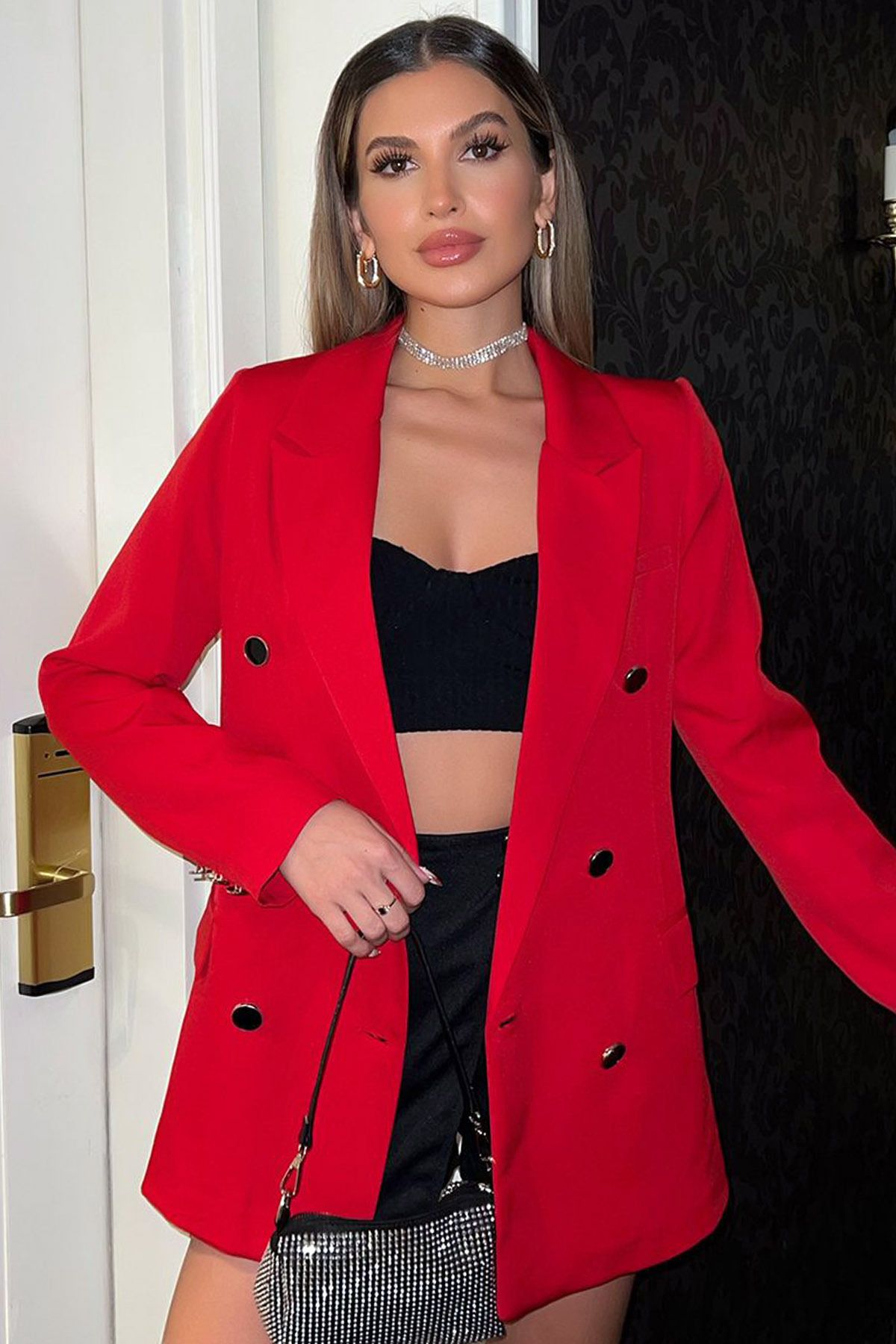 CoolLook Ceket Yaka 6 Düğme Kapamalı Astarlı Kruvaze Kapama Uzun Kollu Vatkalı Günlük Blazer Ceket