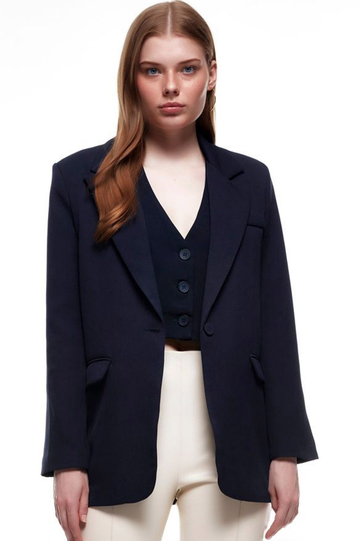 CoolLook Ceket Yaka Uzun Kollu Düğme Kapama Astarlı Rahat Kesim Vatkalı Günlük Likralı Blazer Ceket