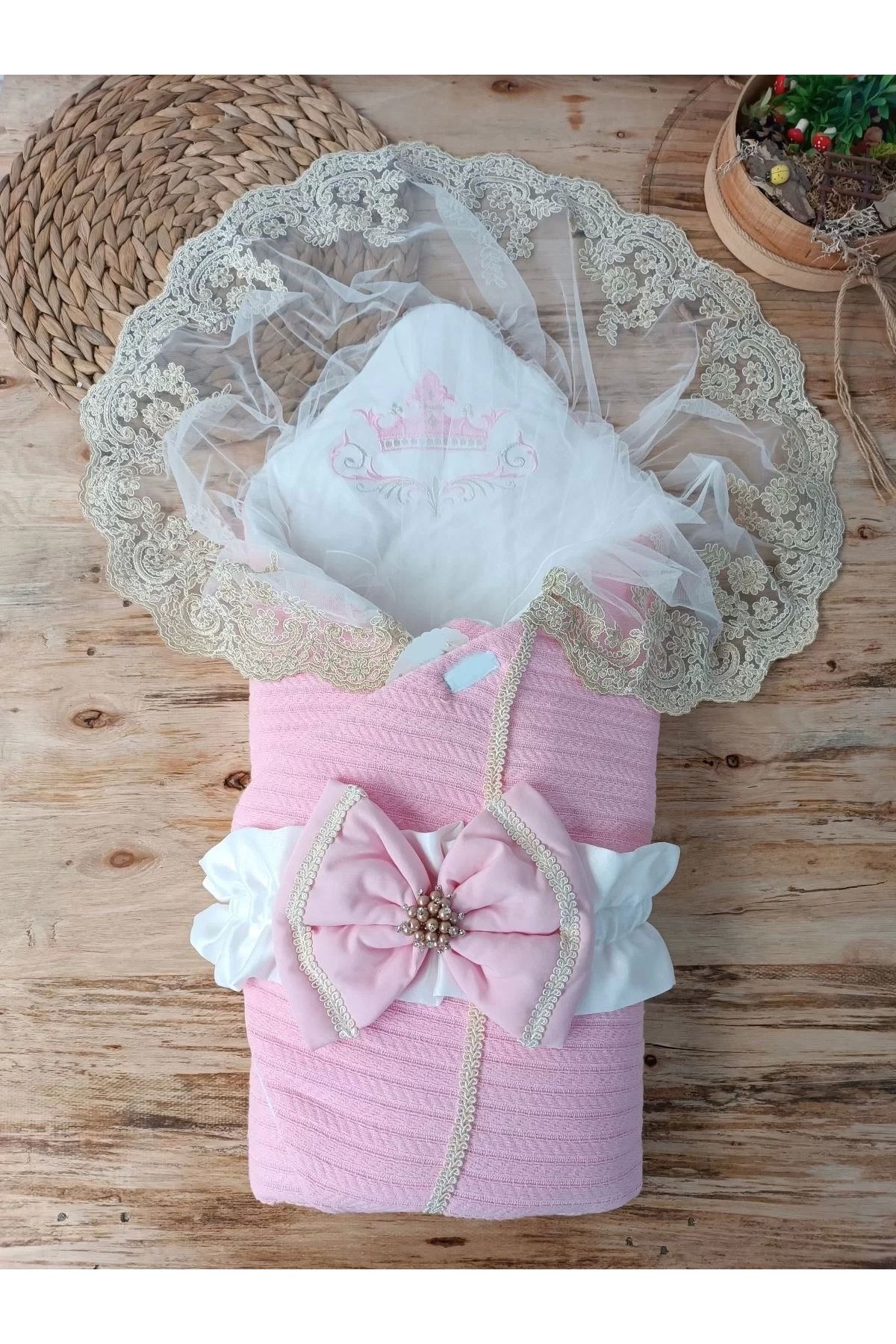 Moda Şahsenem Yenidoğan Tericotton Örgülü Trilüx Bebek Battaniyesi Kundak Pembe