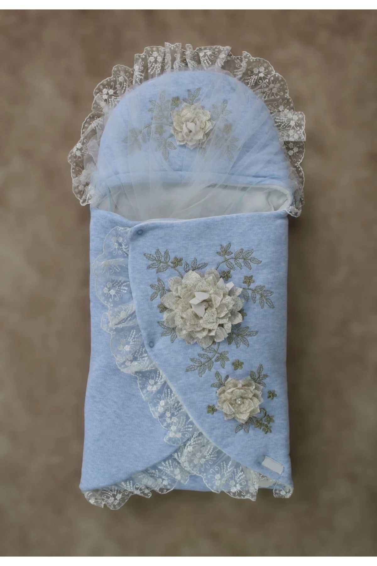 Moda Şahsenem Yenidoğan Üç Gül Bahçesi Erkek Kundak Bebek Battaniyesi Mavi