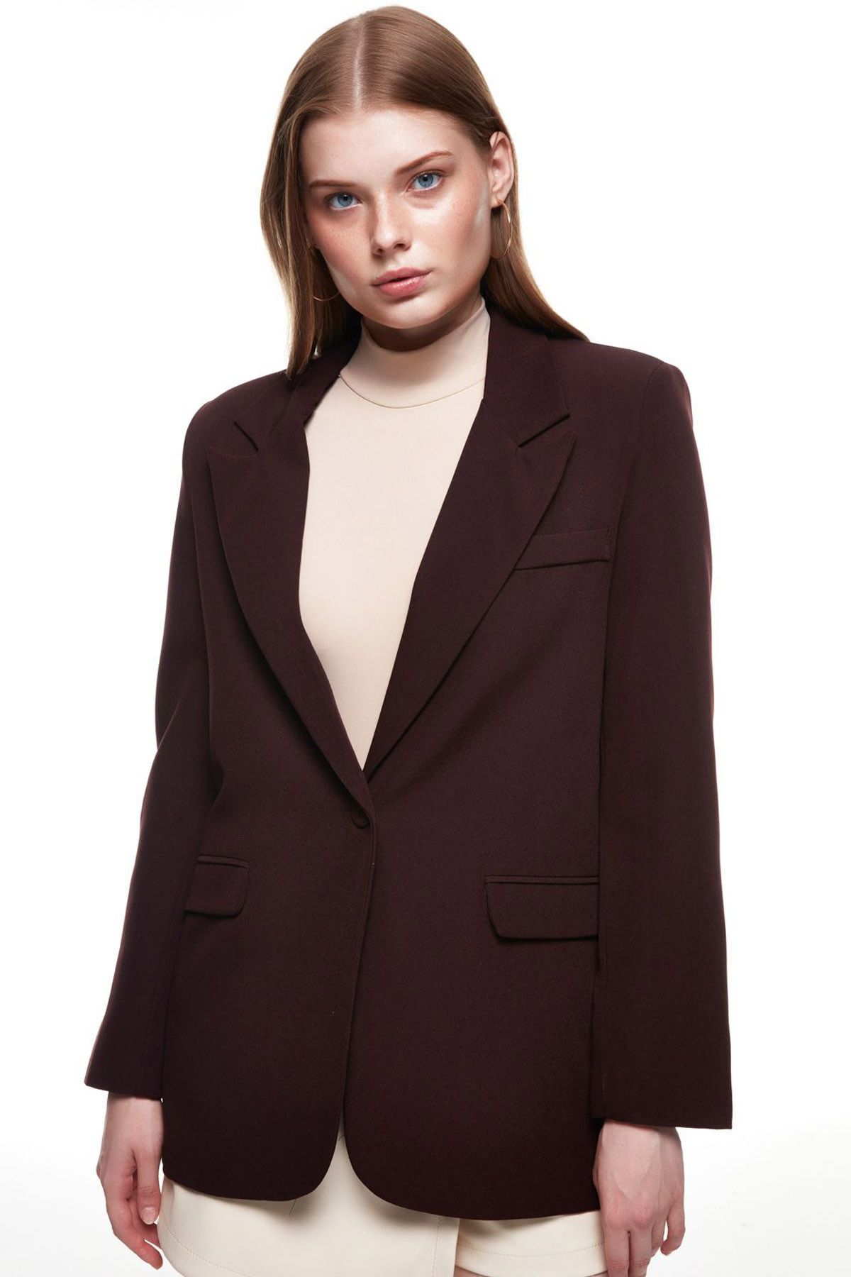 CoolLook Ceket Yaka Uzun Kollu Düğme Kapama Astarlı Rahat Kesim Vatkalı Günlük Likralı Blazer Ceket