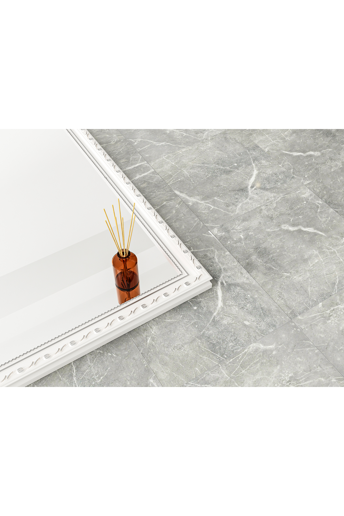 مرآة أرضية معدنية كاملة الطول بتصميم خشبي 160 × 50 سم، لون أبيض/فضي