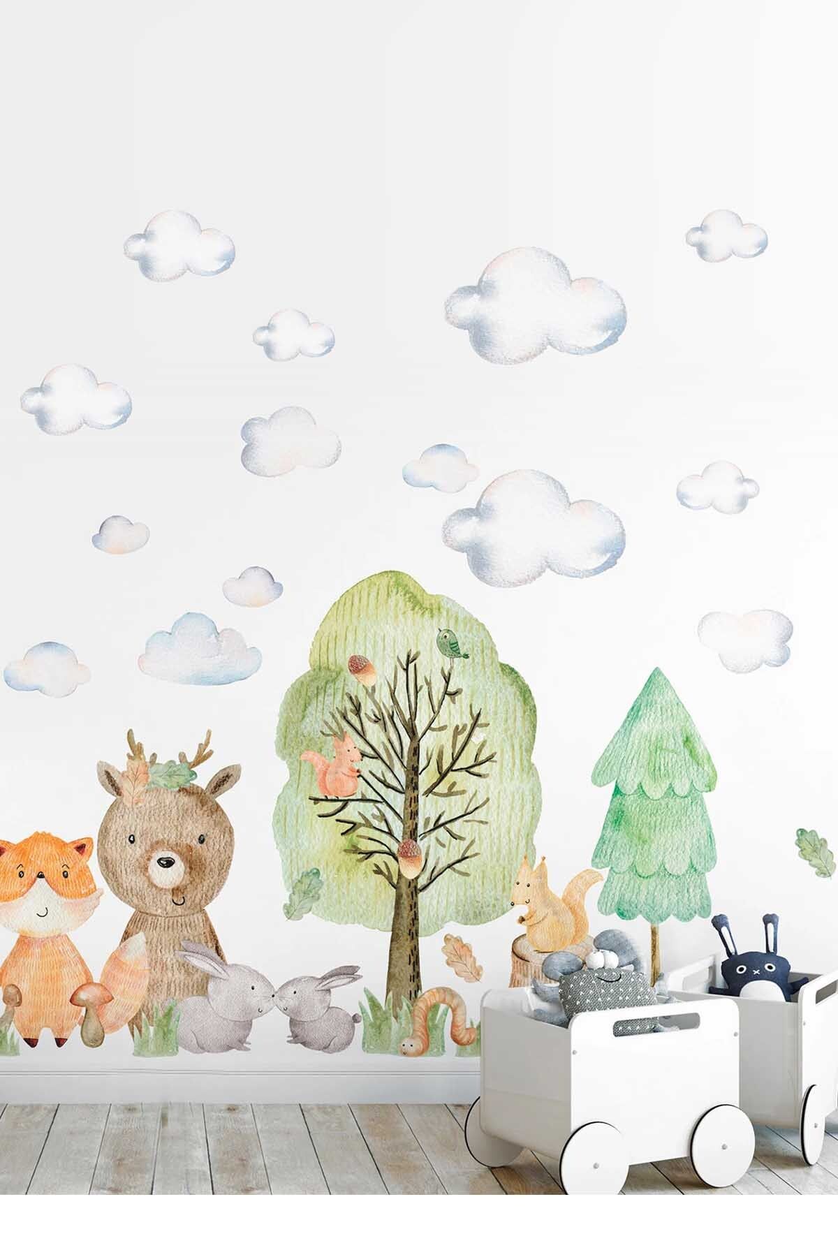 KT Decor Woodland Sevimli Orman Arkadaşları Çocuk Odası Duvar Sticker Seti