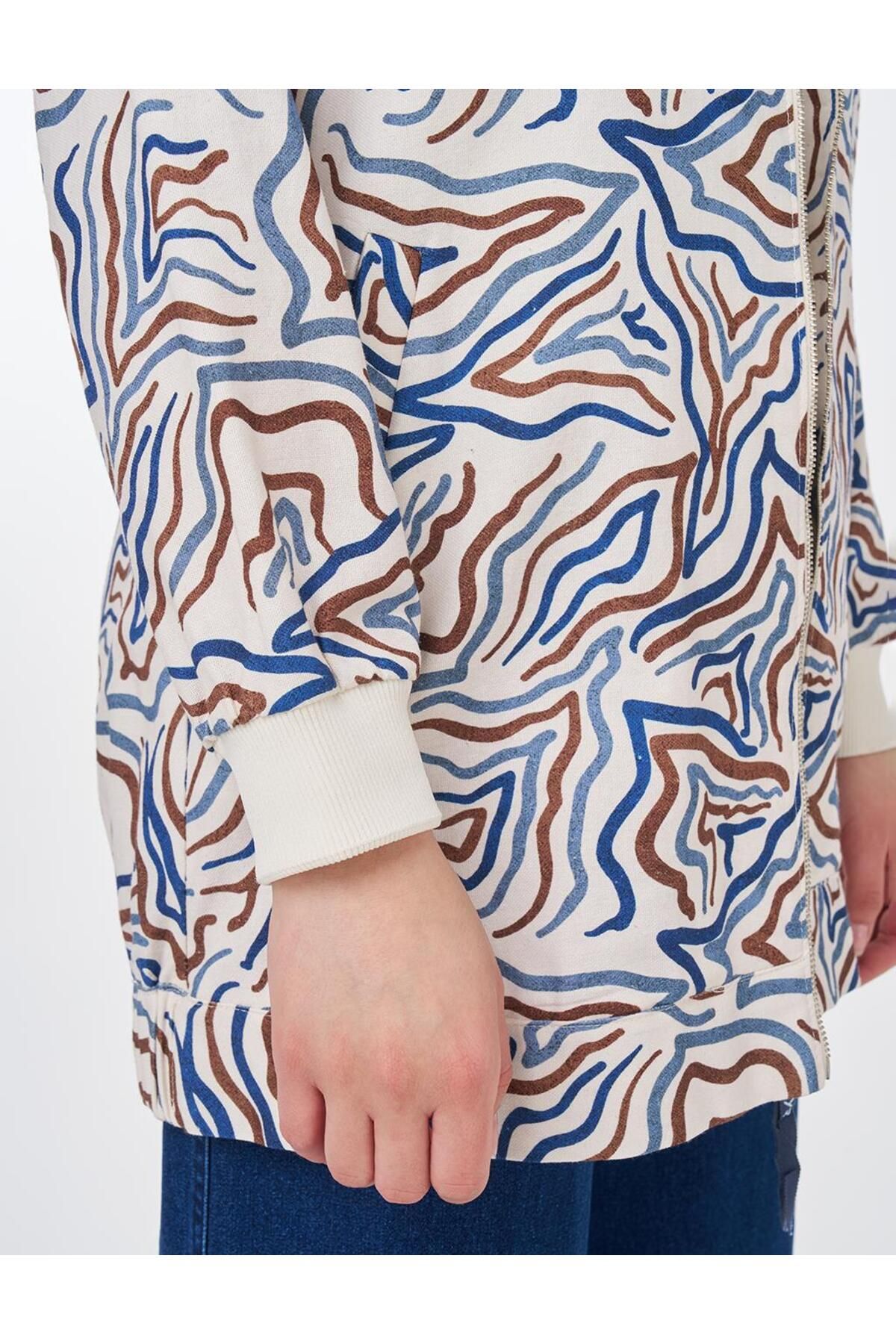 Kayra-Abstract Pattern College Collar Jacket Ecru 7