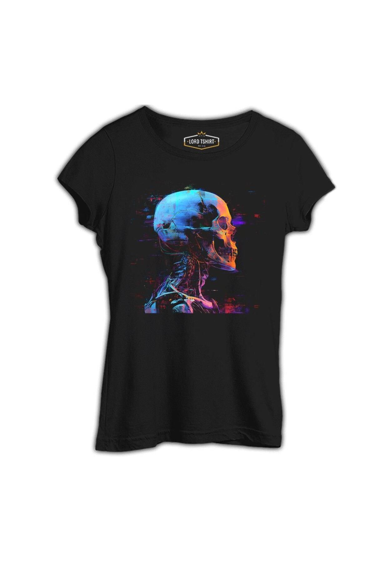 Lord T-Shirt Dijital Rüya - Siberpunk Kurukafa Baskılı Siyah Tshirt