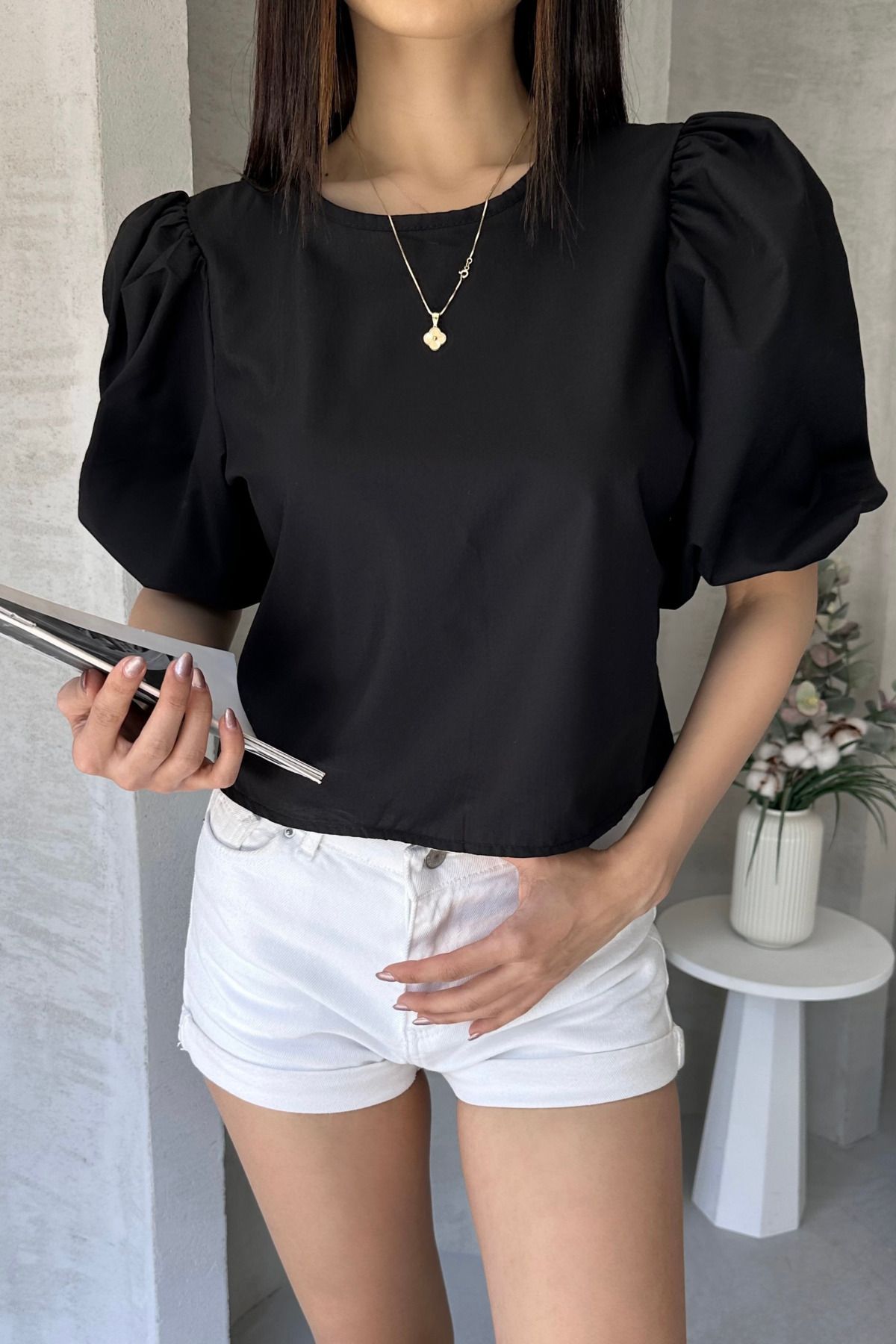 Caddebostan Moda Karpuz Kol Sırtı Fiyonk Detaylı Poplin Bluz