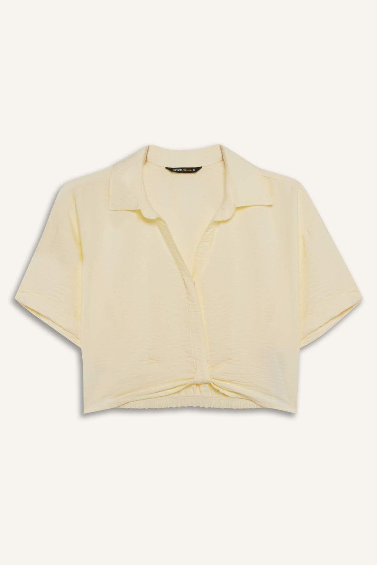 DeFacto Cropped Fit Gömlek Yaka Keten Görünümlü Kısa Kollu Bluz C7799AX25SP