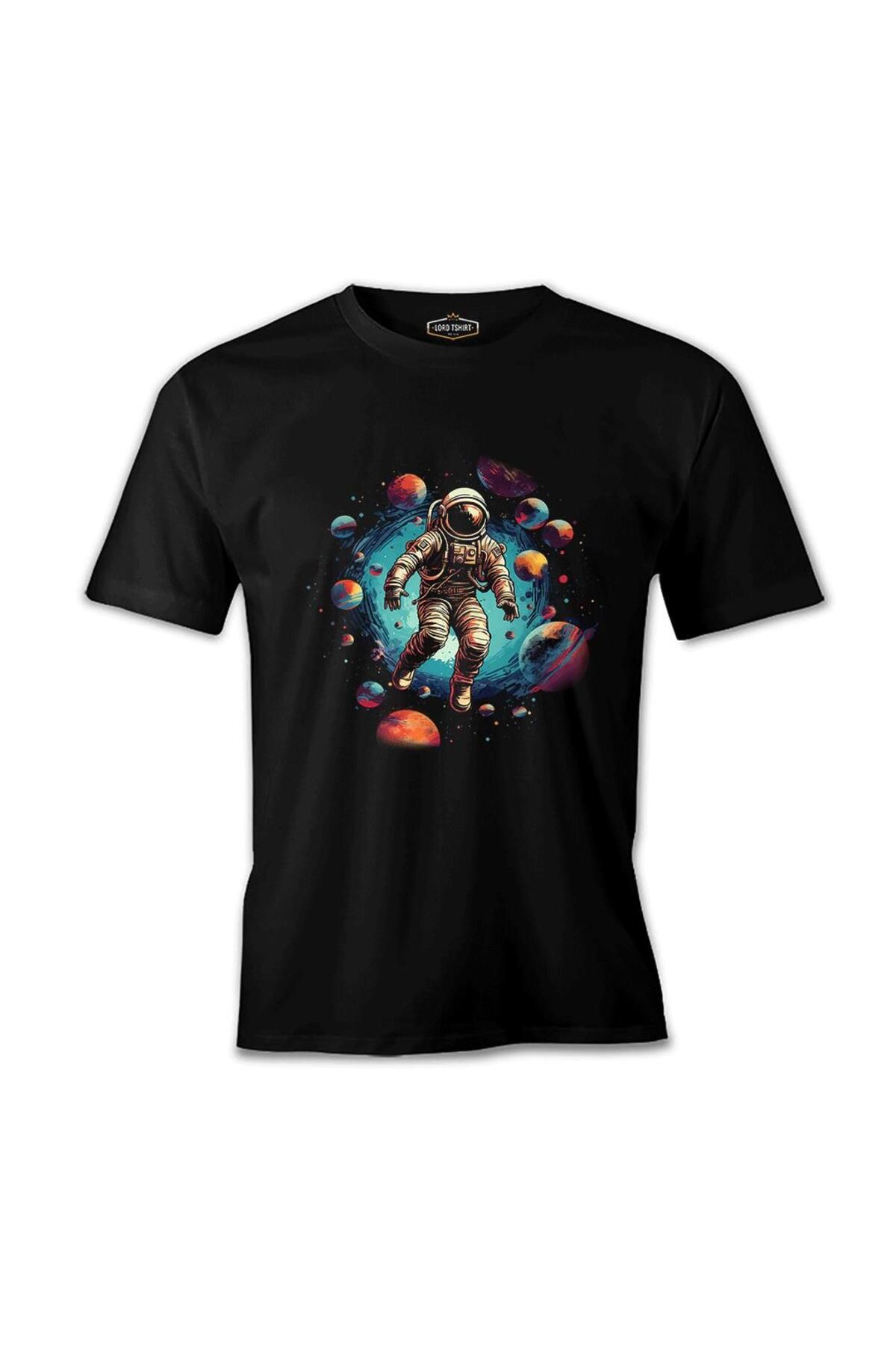 Lord T-Shirt Astronot - Gezegenlere Yolculuk Siyah Erkek Tshirt
