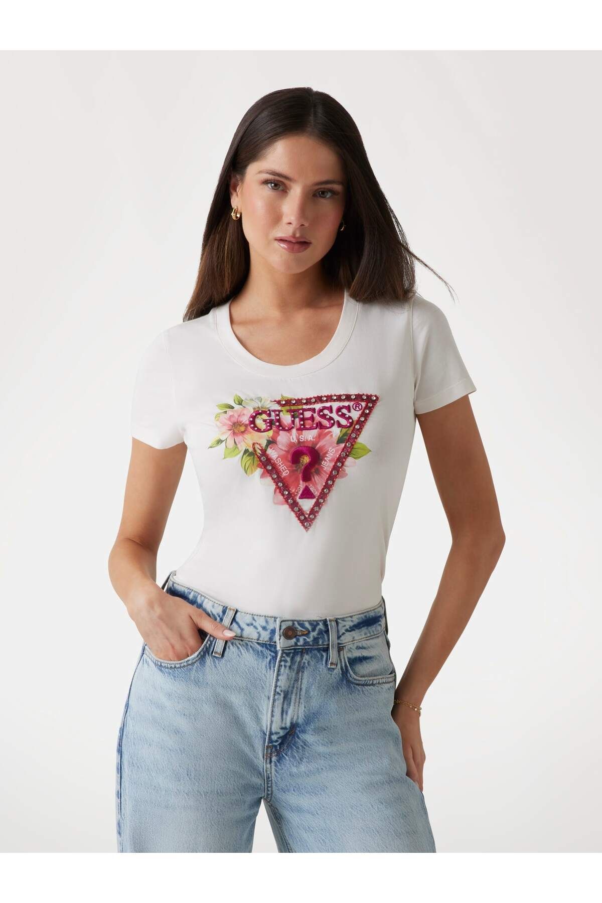 Guess Floral Triangle Logo T-shirt