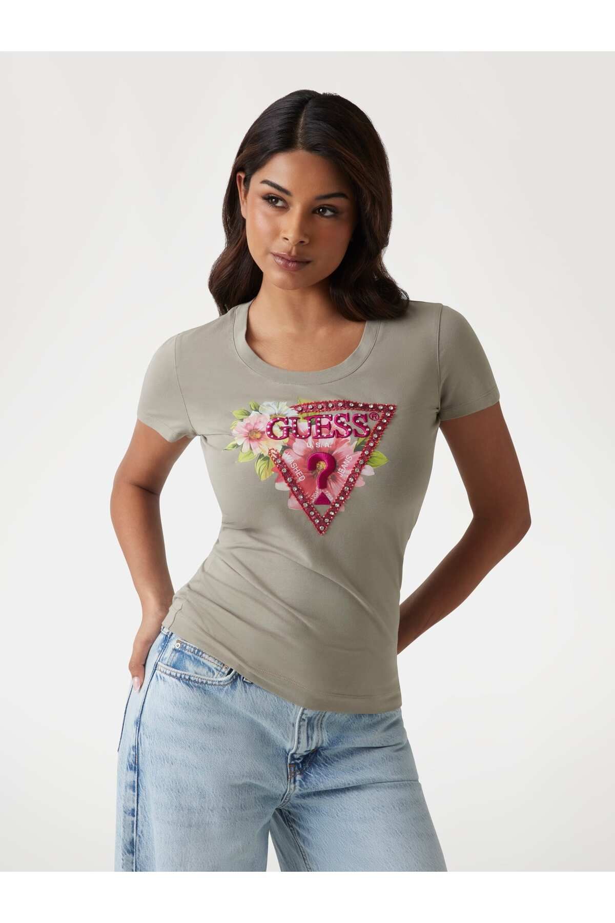 Guess Floral Triangle Logo T-shirt