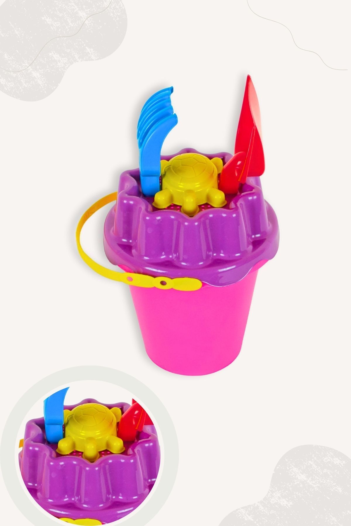 BubbyPlay Büyük Yaz Plaj Kova Seti Kova, Kürek, Tırmık, Karışık 1 Kum Kalıbı Karışık Renkli