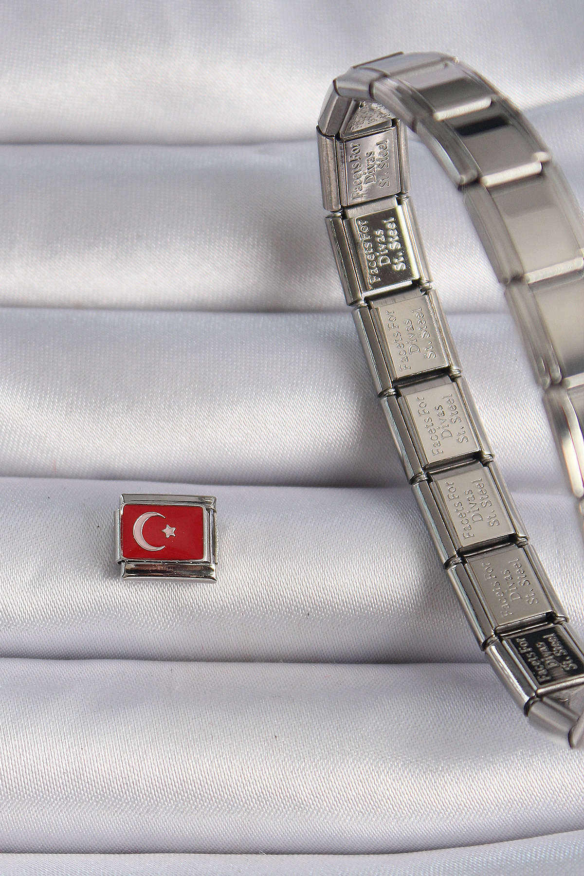 Skygo-316L Steel Silver Turkish Flag Embroidered Nomination Charm - Tj-Bc1023 2