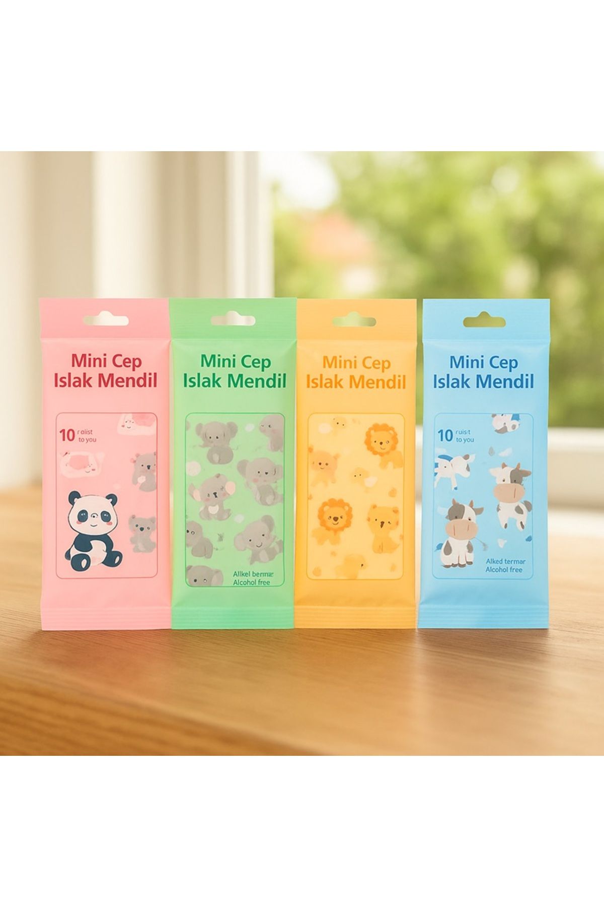 keyfisepet en keyifli sepet Mini Cep Islak Mendil 8'li –Taşınabilir, Renkli ve Hayvan Figürlü Paketler