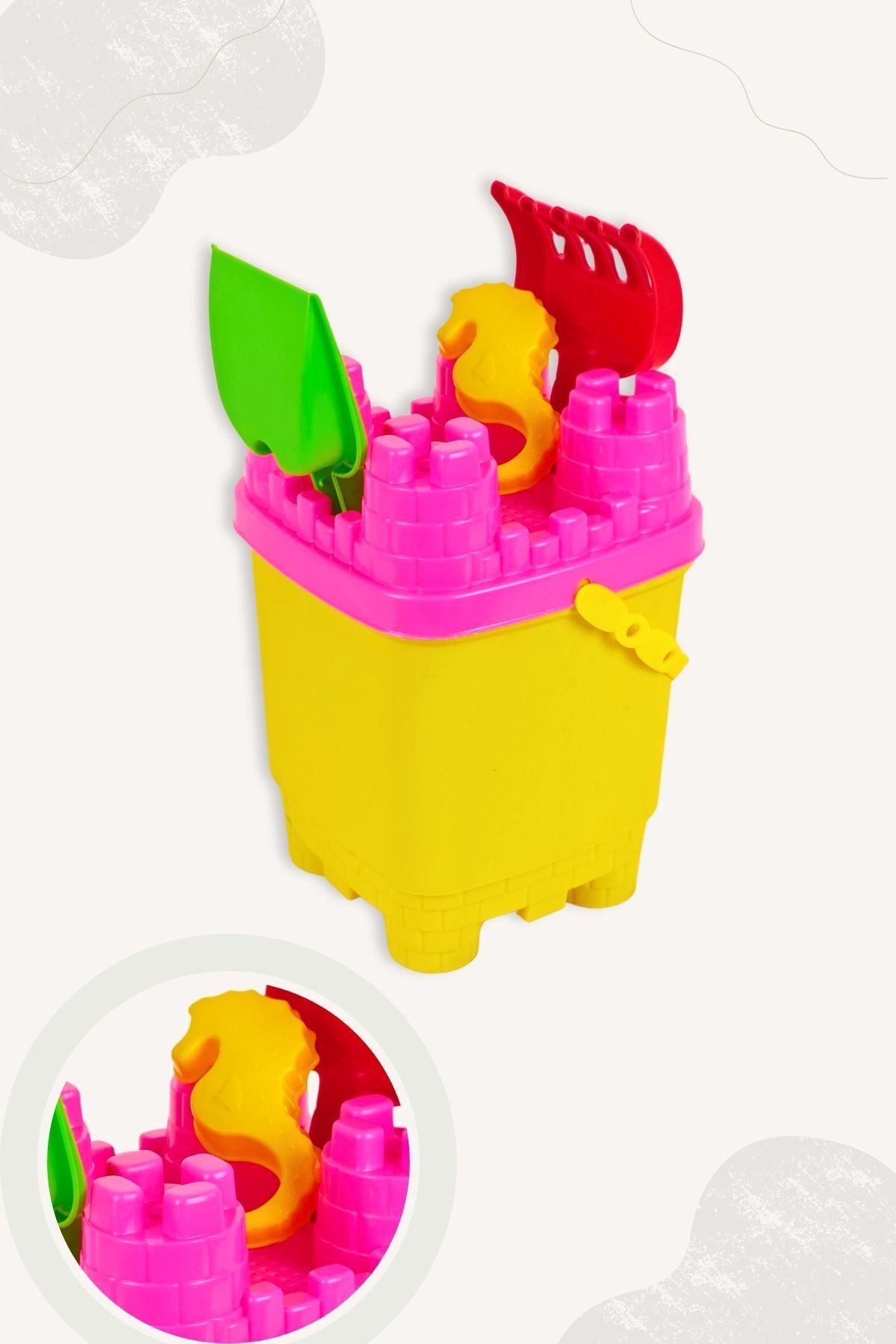 BubbyPlay Kale Kova Yaz Plaj Kova Seti Kova, Kürek, Tırmık, 1 Kum Kalıbı Karışık Renkli