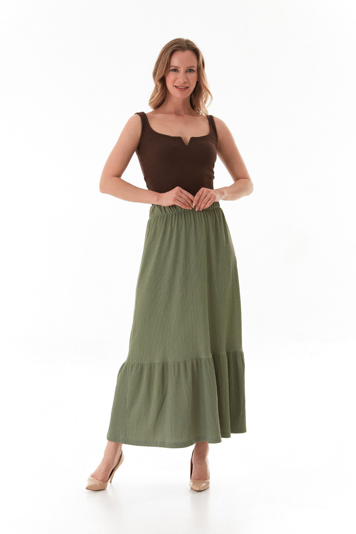 Fulla Moda Bürümcük Kumaş Beli Lastikli Etek