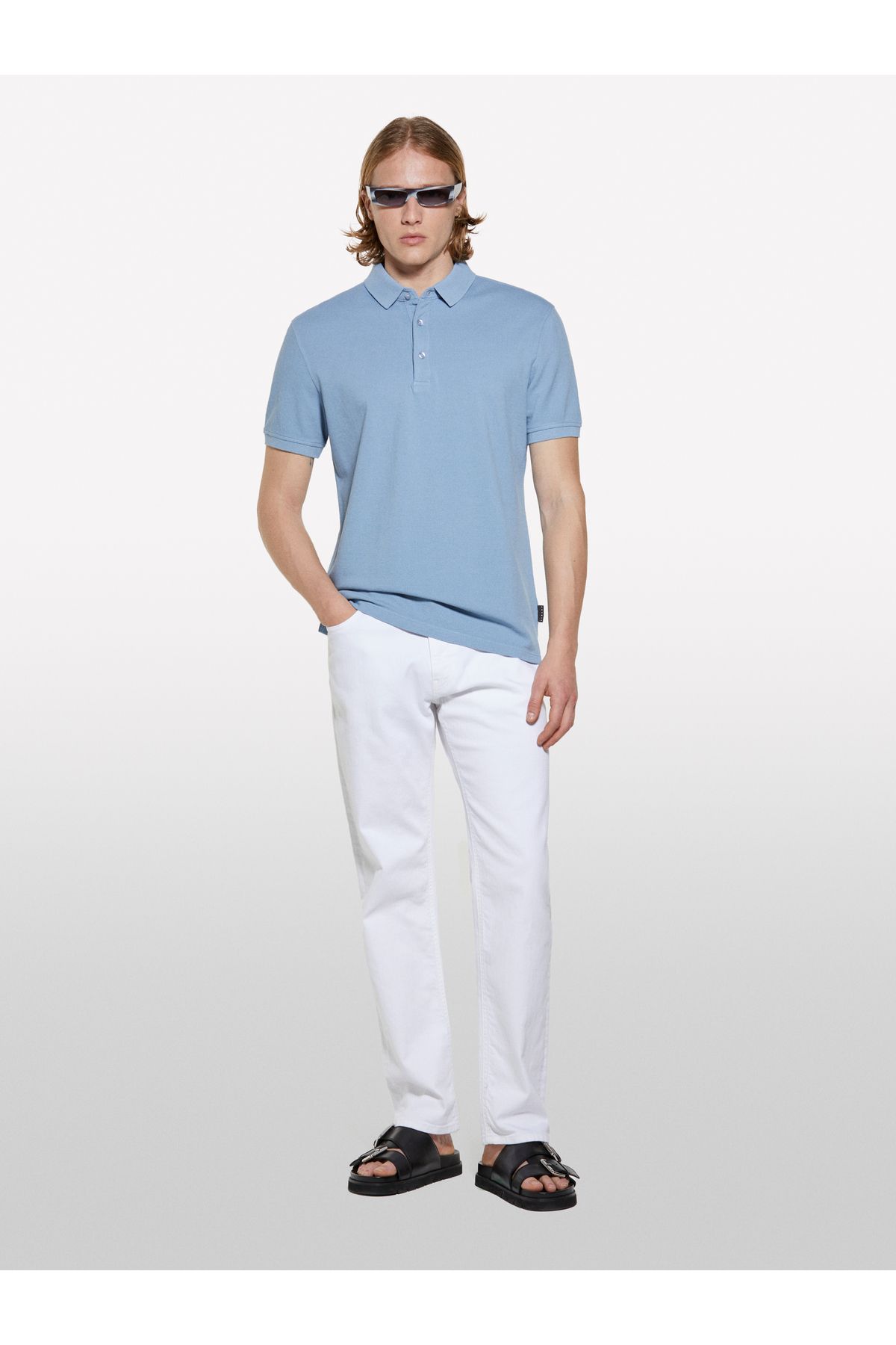 Sisley Erkek Havacı Mavi %100 Pamuk Regular Fit Polo T-Shirt