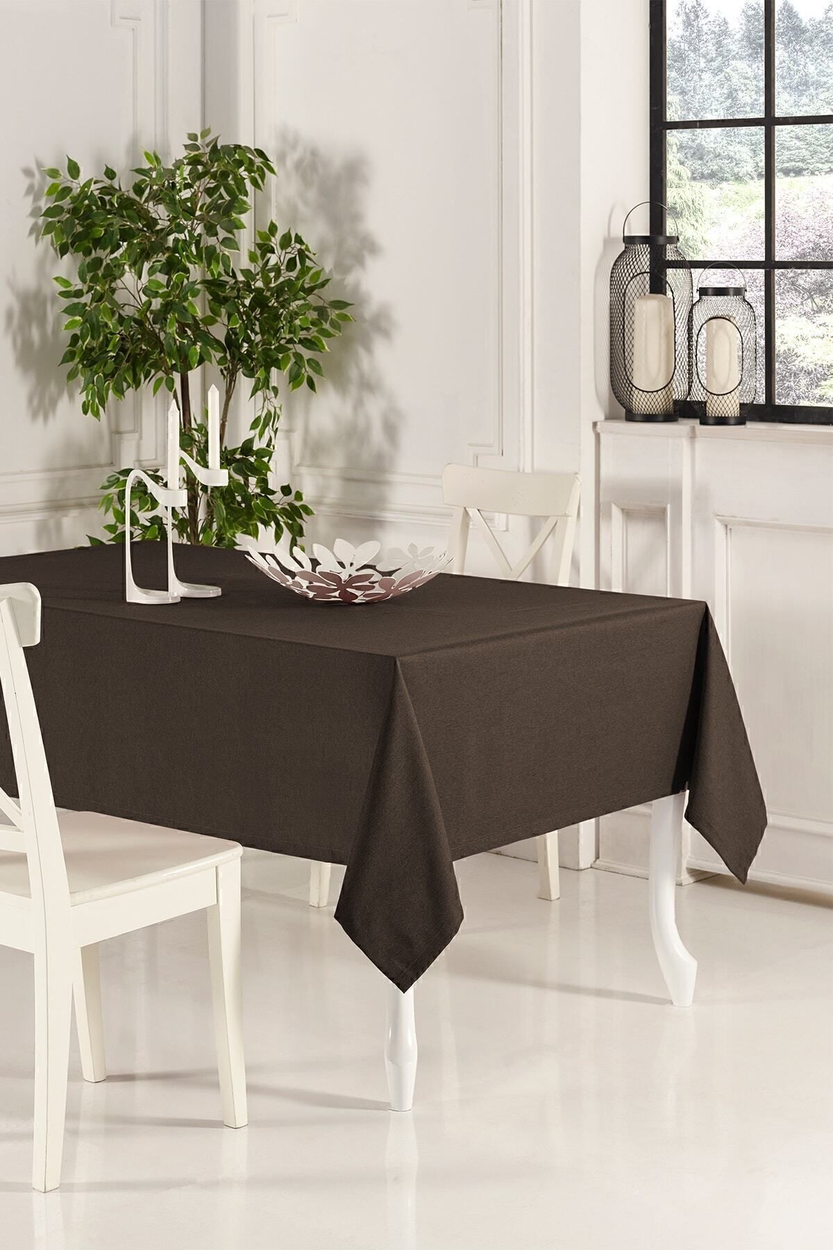 ASDİVA Kahve Masa Örtüsü 160x220 cm Sade Dekoratif Mutfak Salon Restoran Kafe