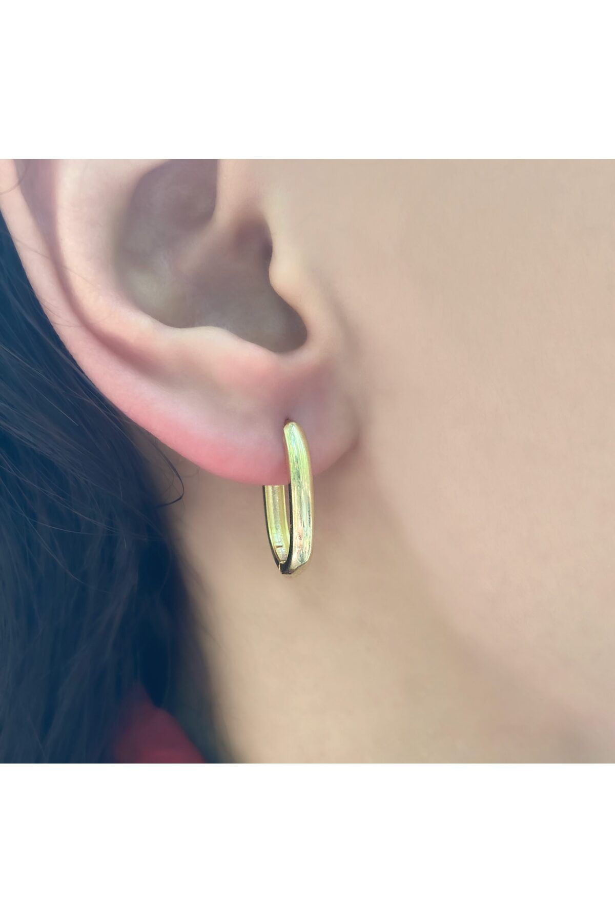 Besen Gümüş Taşsız Oval Gold Küpe