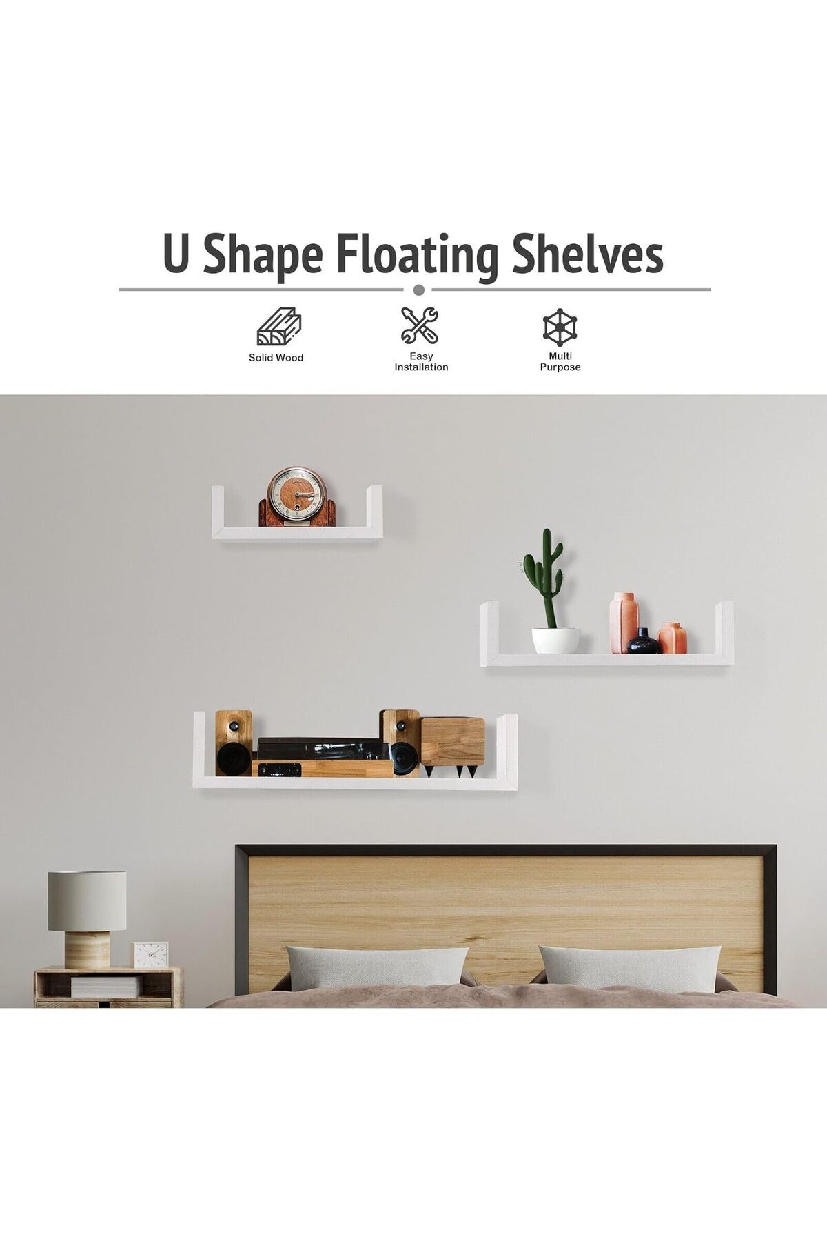 COOYA-Set of 3 U Shaped Shelves,Floating Float,Wall Mount,Display for Small Objects Collectibles Photo 2