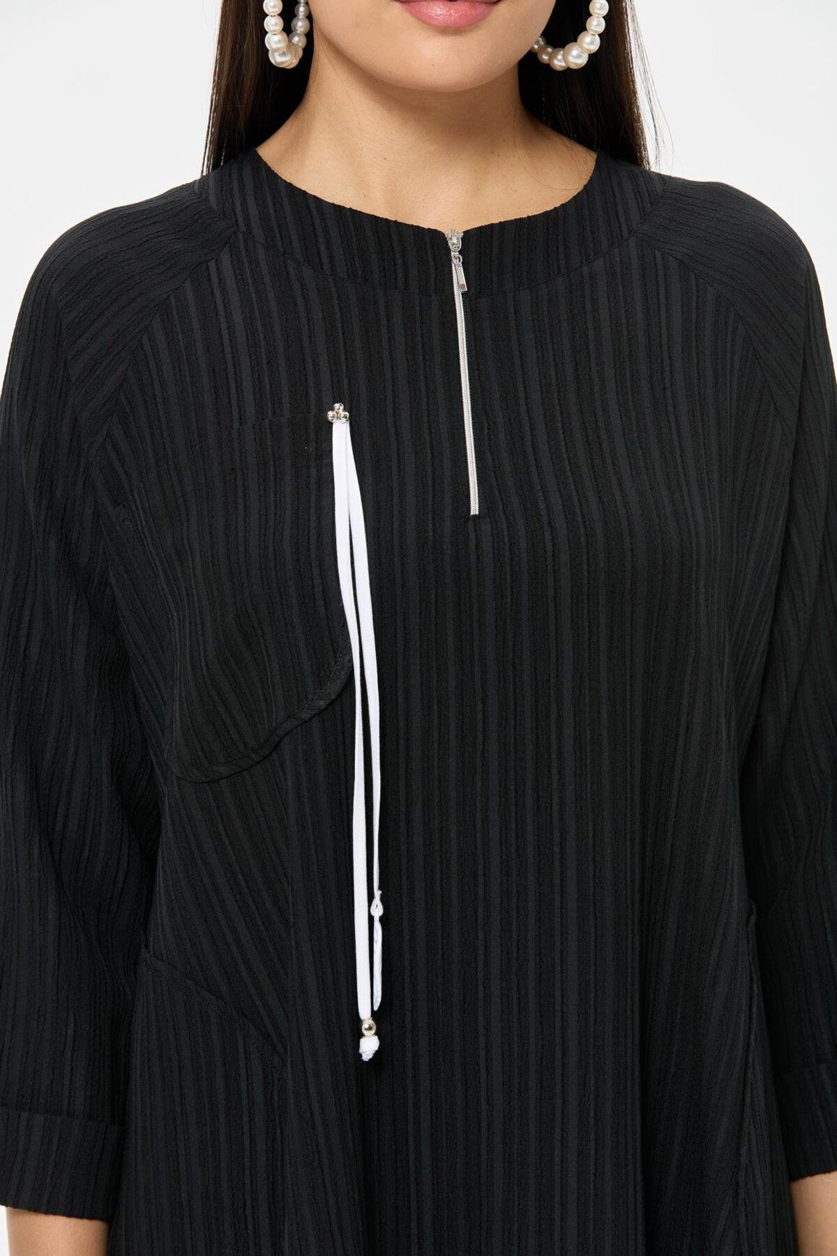 Esswaap-Tassel and Chiffon Detailed Tunic Black 6