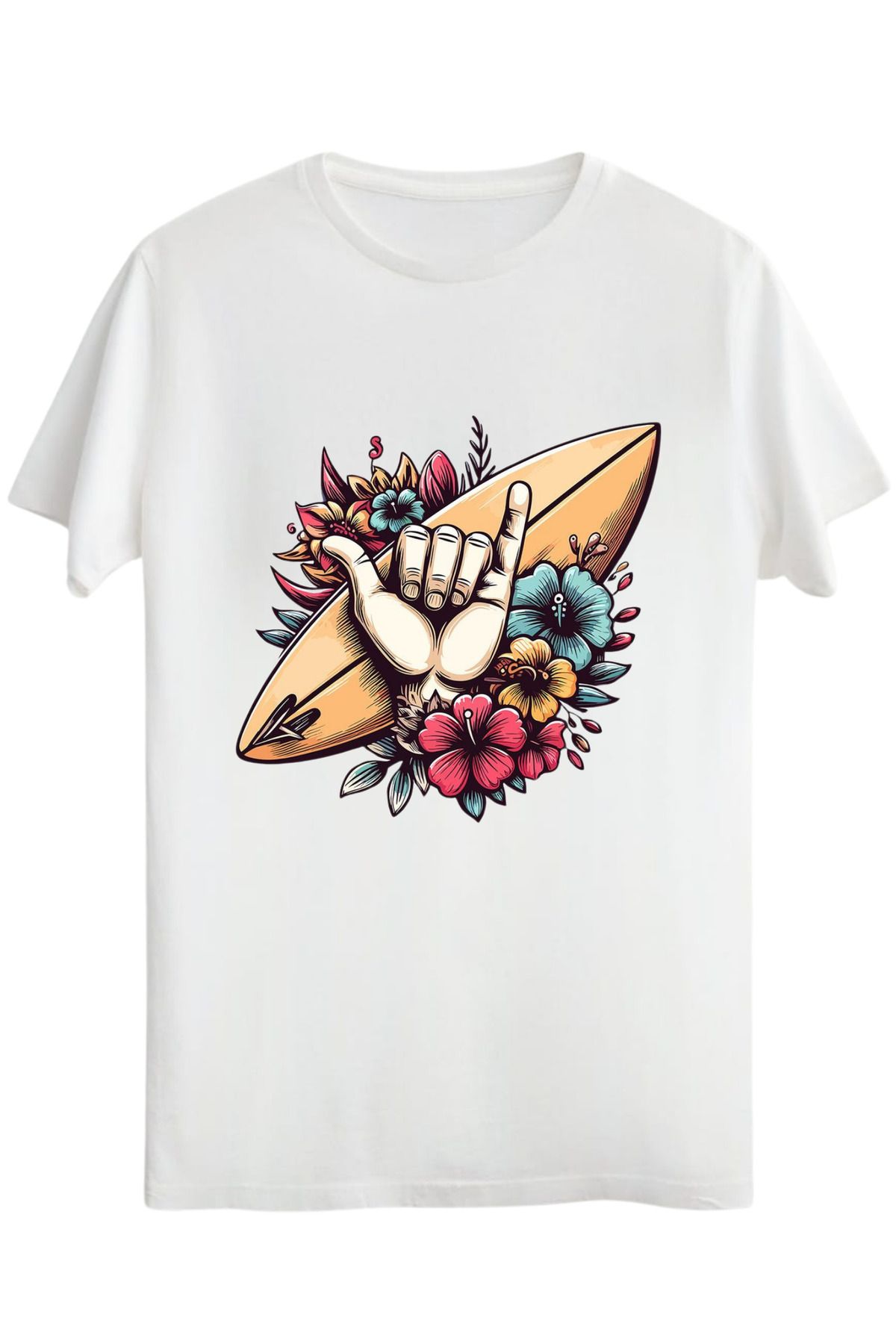 MODA SÖRF PLAJ Baskılı Bol Kesim Oversize Omuzu Düşük T-shirt Tüylenmez %100 Pamuk