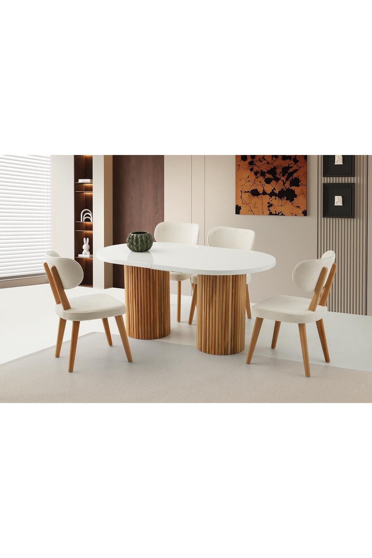 Levent Mobilya Aksesuar TRUVA MASA, SİRİUS SANDALYE, BEYAZ, 160x90