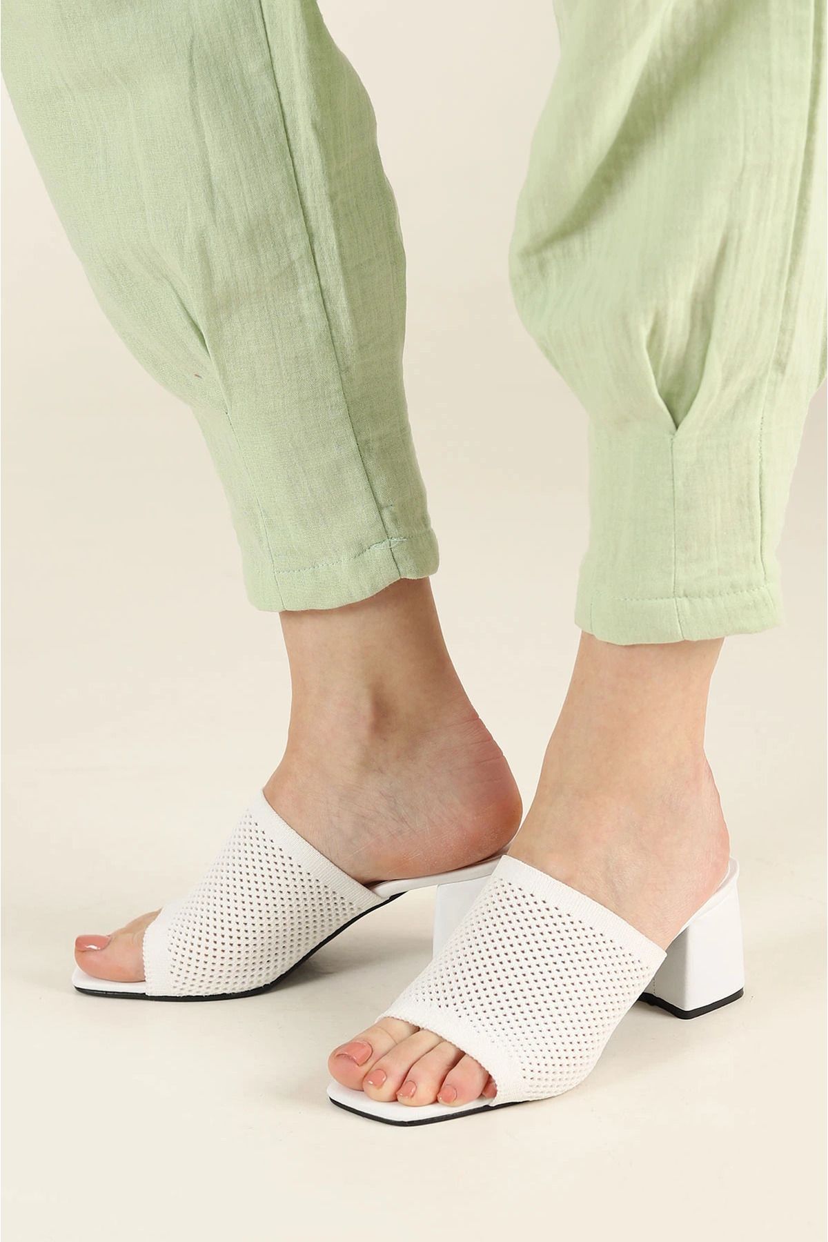 POPULARSHOP Kadın Topuklu Triko Terlik