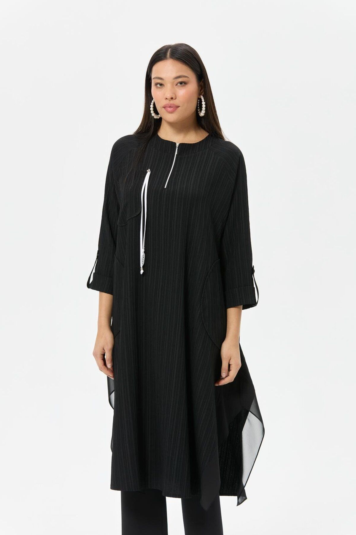Esswaap-Tassel and Chiffon Detailed Tunic Black 5