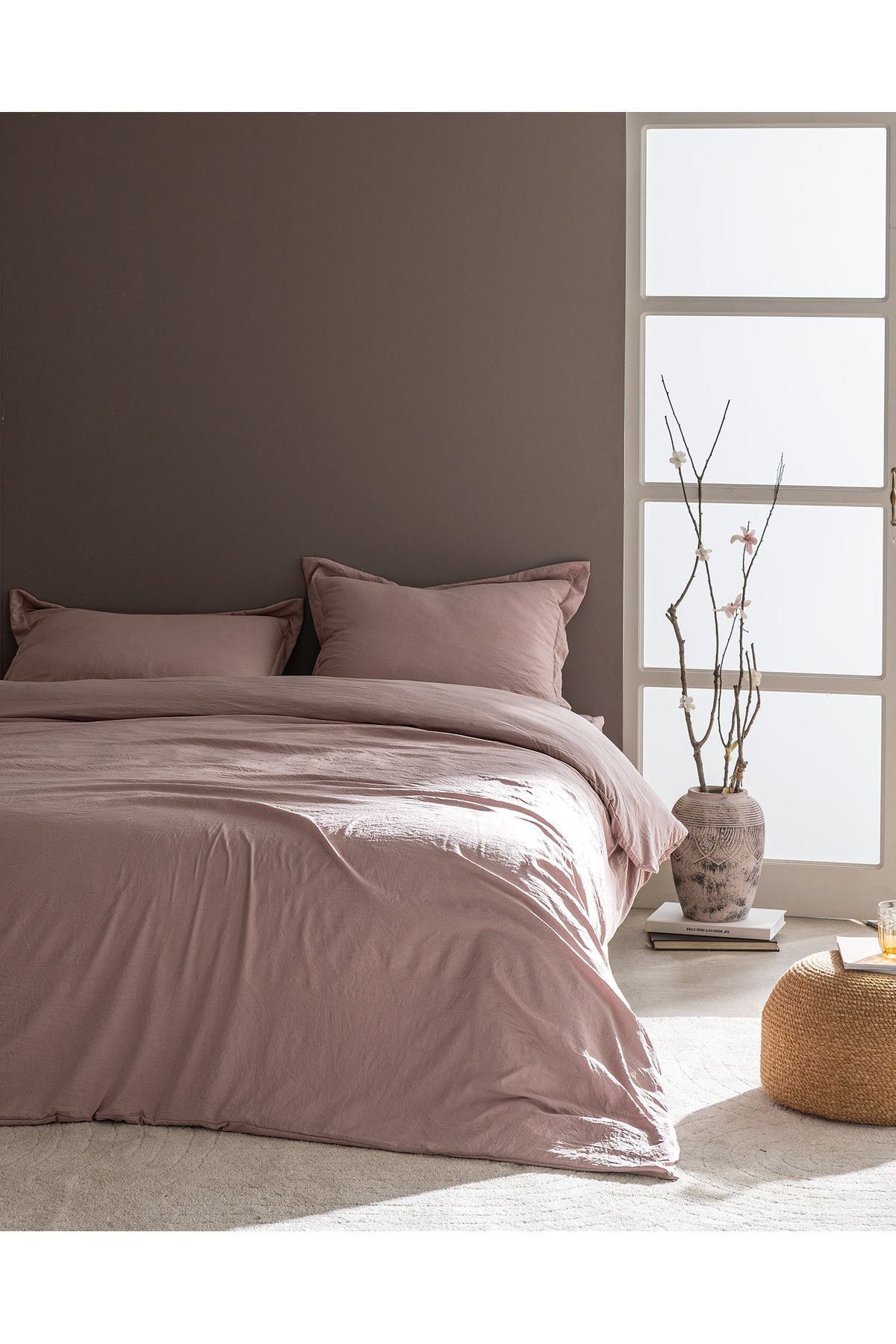 Madame Coco Mona King Size Microfiber Lastikli Nevresim Takımı - Pudra