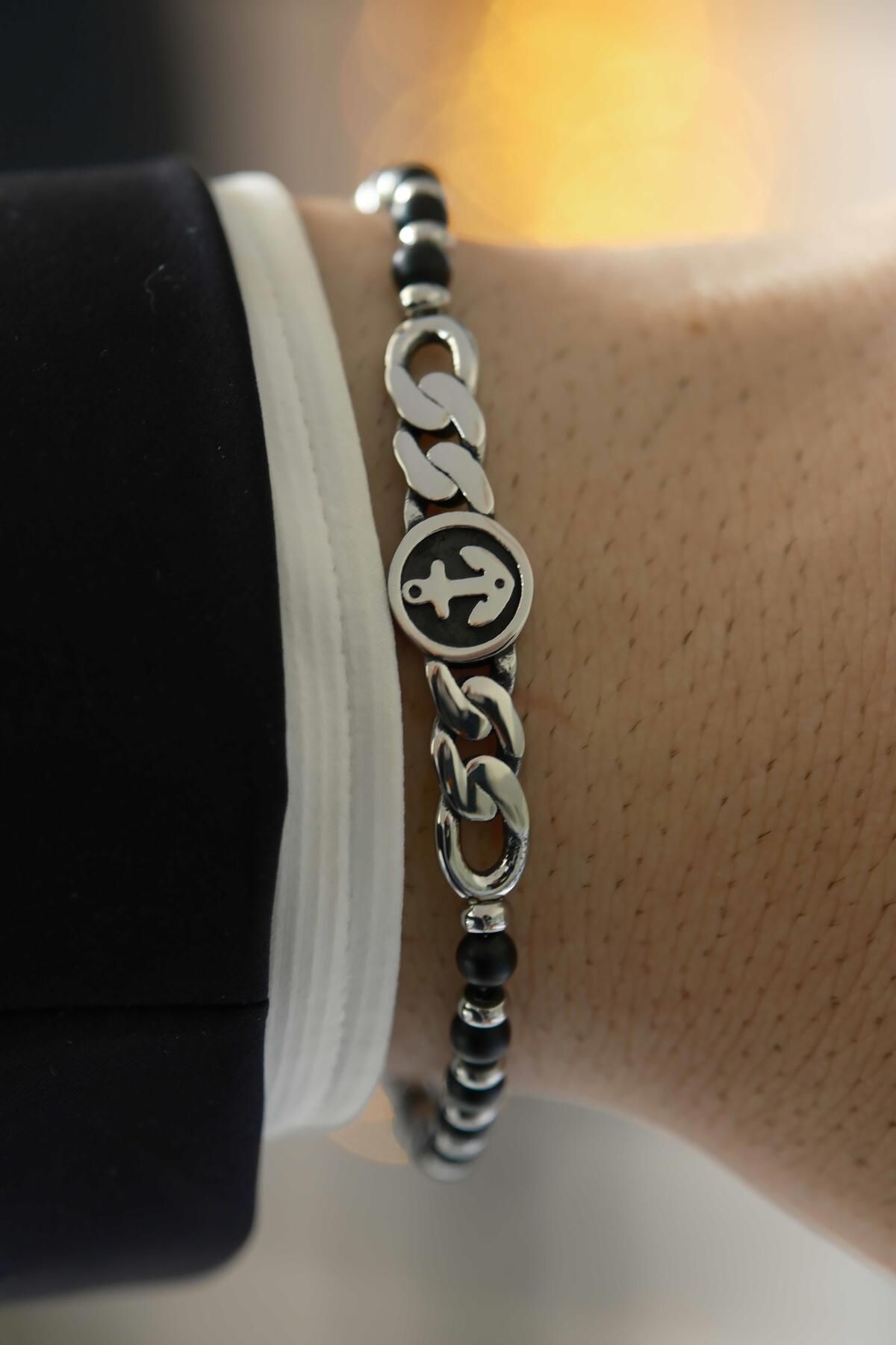 WATCHOFROYAL Martin natural stone Silver Siyah Çelik Bileklik