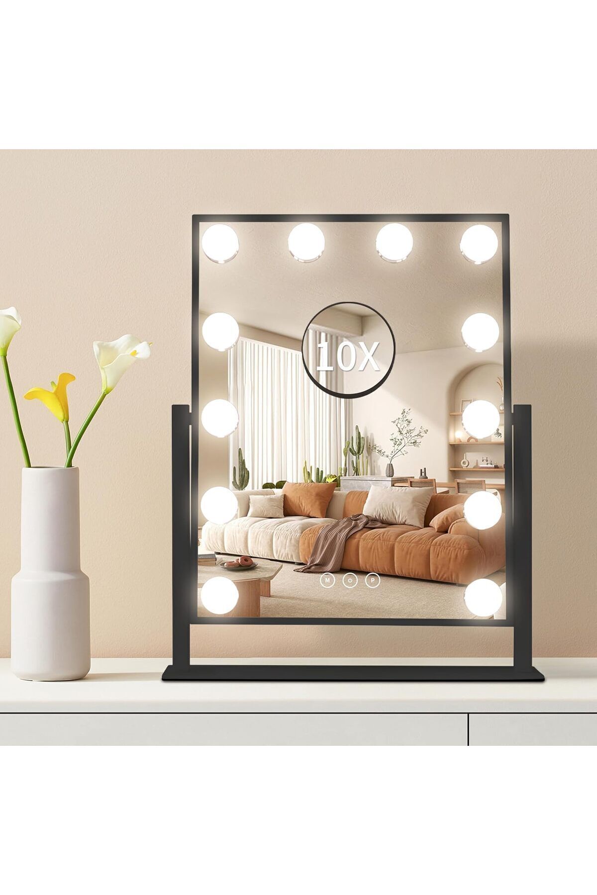 Saharaz-MakeUp Mirror,with 3 Color Light Conversion,10X Magnification,9 LED Lights,for Home Use 5