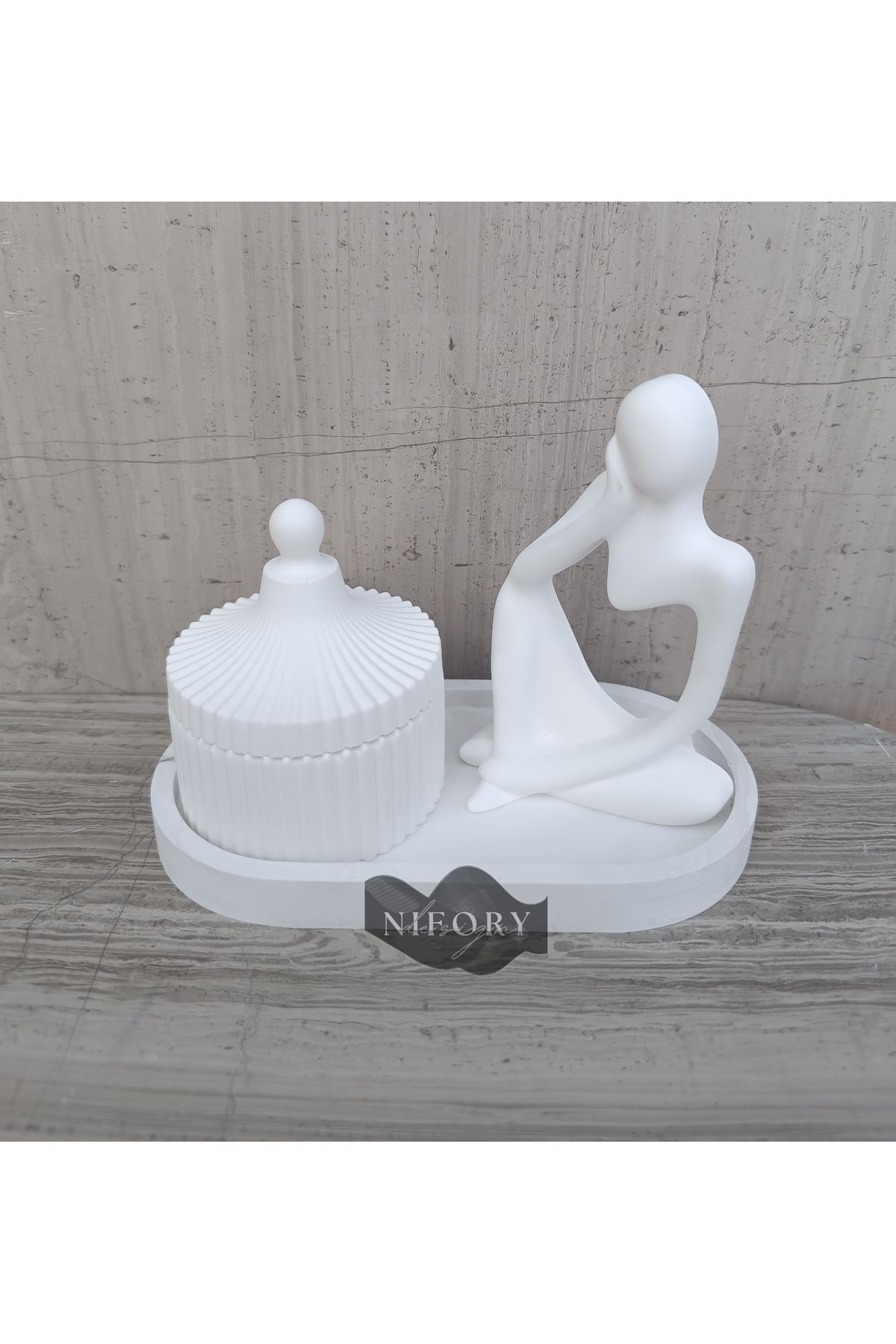Nifory 520-N031 Dekoratif Beton Sunum Aksesuar Set Beton Biblo Organizer Takımı Çok Amaçlı Dekoratif Set