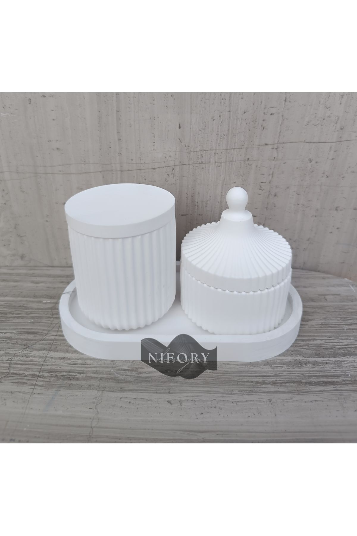 Nifory 520-N027 Dekoratif Beton Sunum Aksesuar Set Beton Biblo Organizer Takımı Çok Amaçlı Dekoratif Set