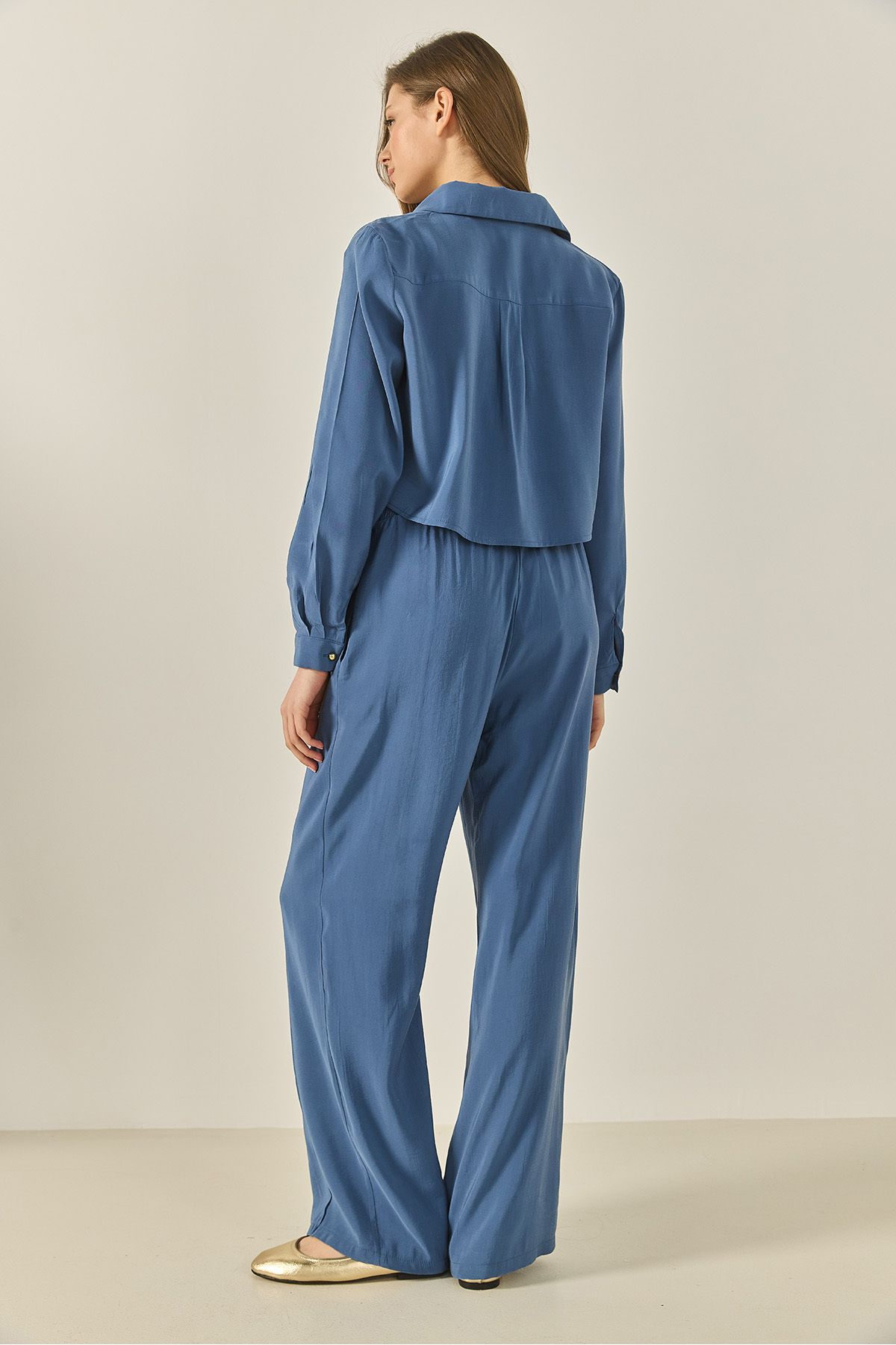 Bianco Lucci-Women's V-Neck Shirt with Loose Pants Loose Modal Bottom-Top Suit 60409 60283255 7