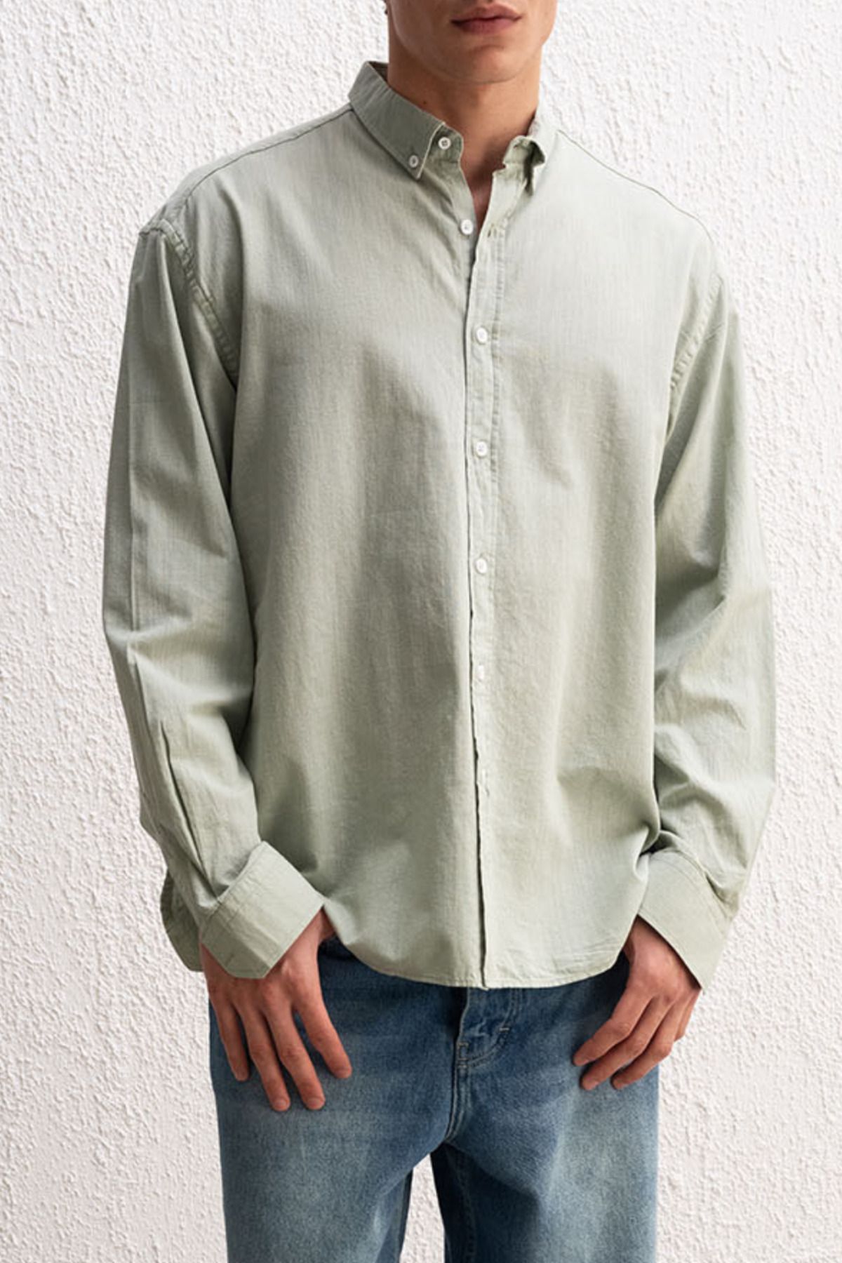 MODA Yeşil Keten Oversize Gömlek
