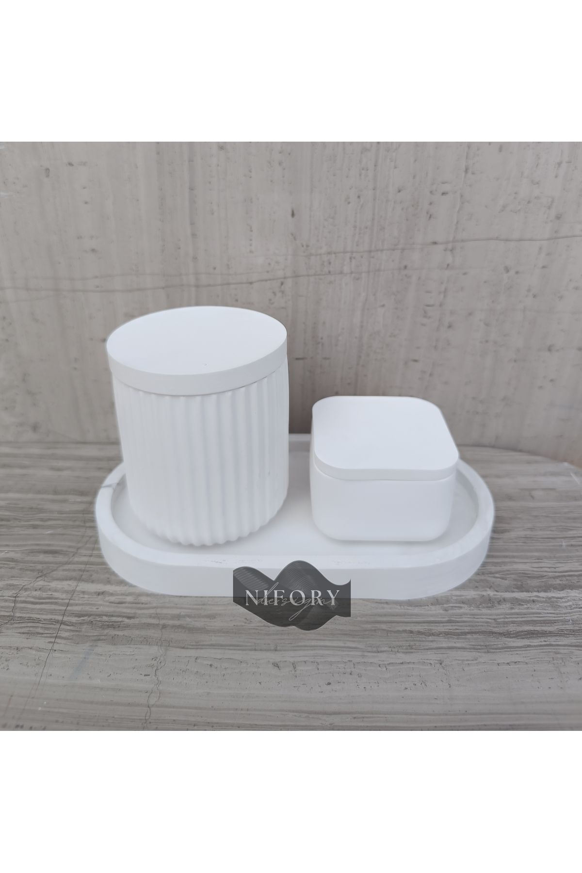 Nifory 520-N028 Dekoratif Beton Sunum Aksesuar Set Beton Biblo Organizer Takımı Çok Amaçlı Dekoratif Set