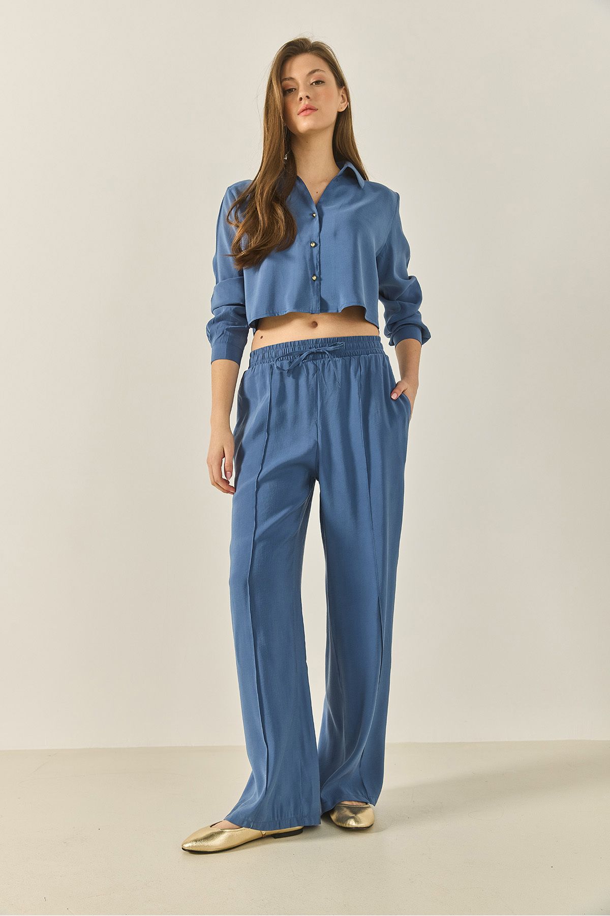Bianco Lucci-Women's V-Neck Shirt with Loose Pants Loose Modal Bottom-Top Suit 60409 60283255 5