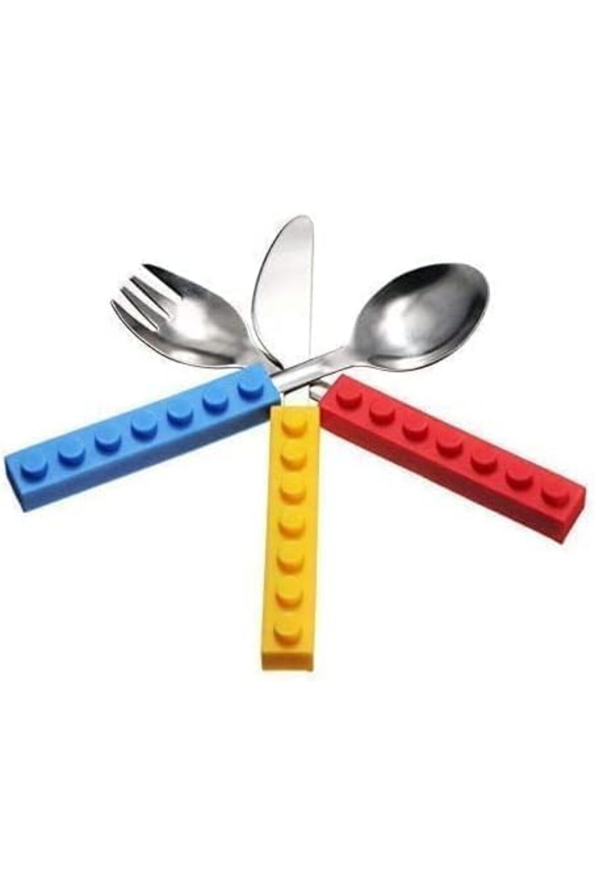 COOYA-Set of 3 Interlocking Block Kids Silverware,with Toddler Knife,Non-BPA,Soft & Safe,for Kids 6