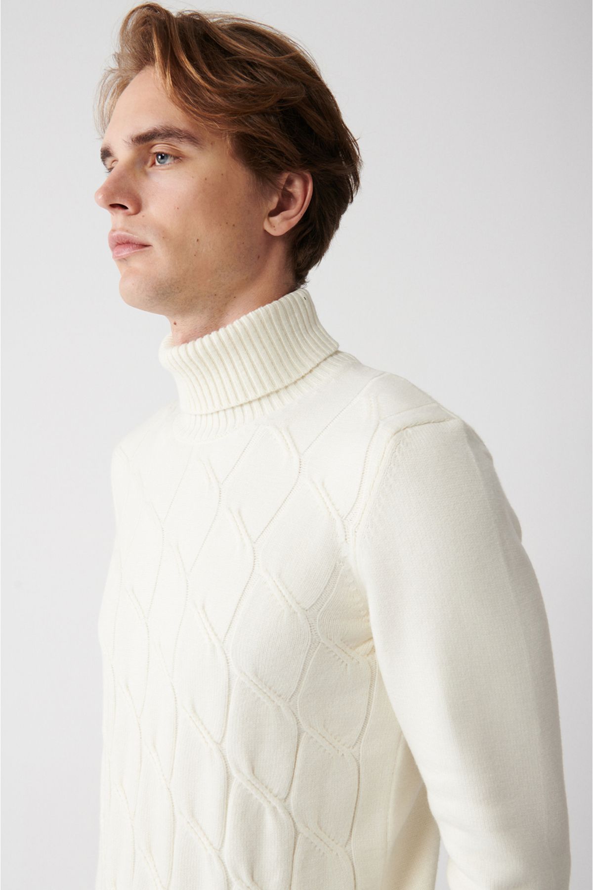Avva-Herren-Strickpullover in Ecru mit Rollkragenpullover und weichem Knopf A32y5117 3