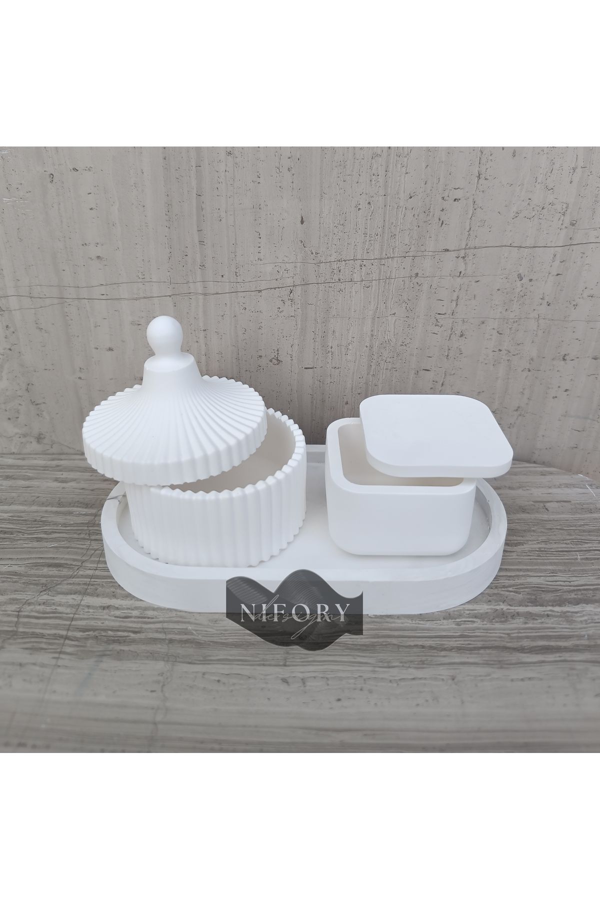Nifory 520-N029 Dekoratif Beton Sunum Aksesuar Set Beton Biblo Organizer Takımı Çok Amaçlı Dekoratif Set