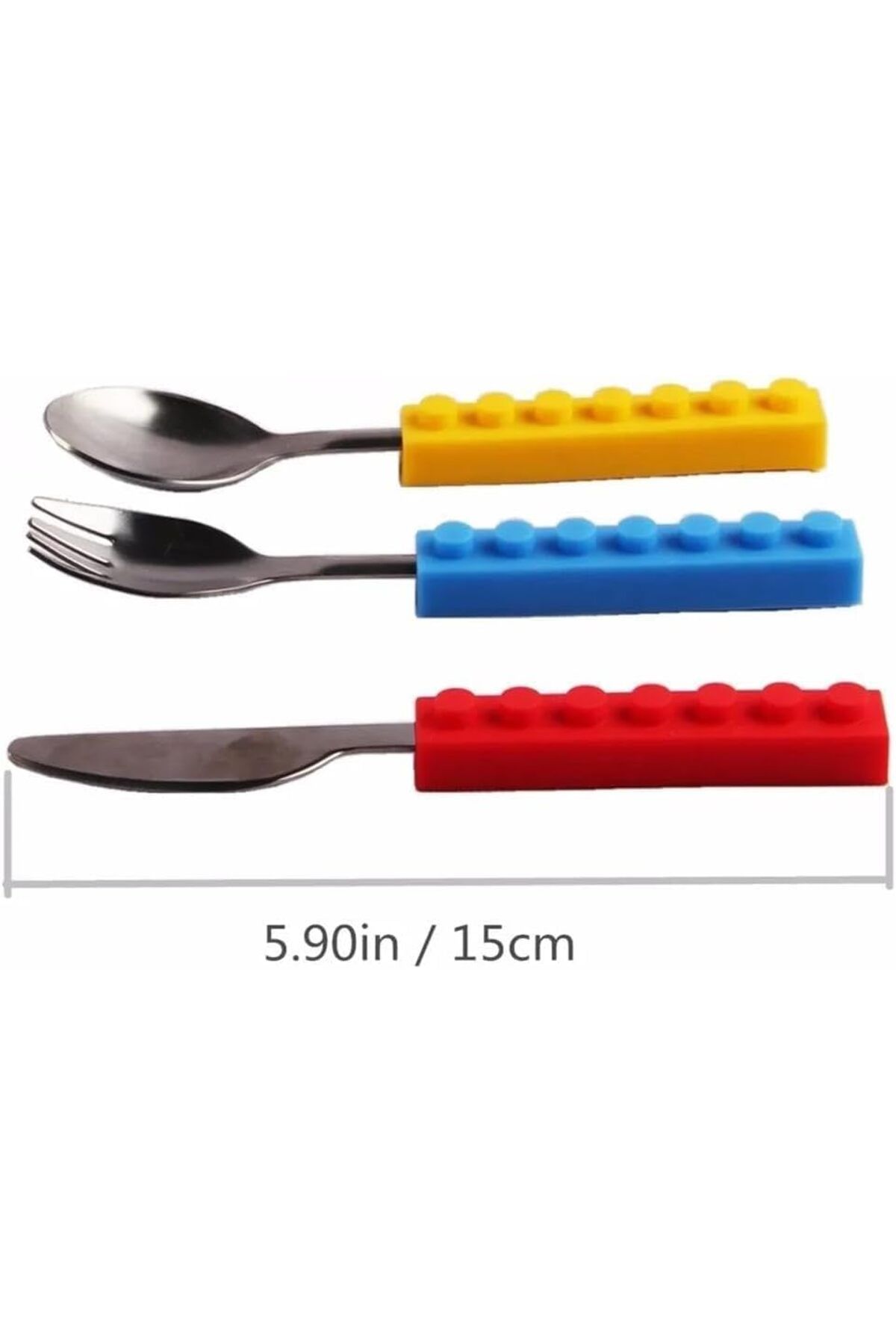 COOYA-Set of 3 Interlocking Block Kids Silverware,with Toddler Knife,Non-BPA,Soft & Safe,for Kids 4