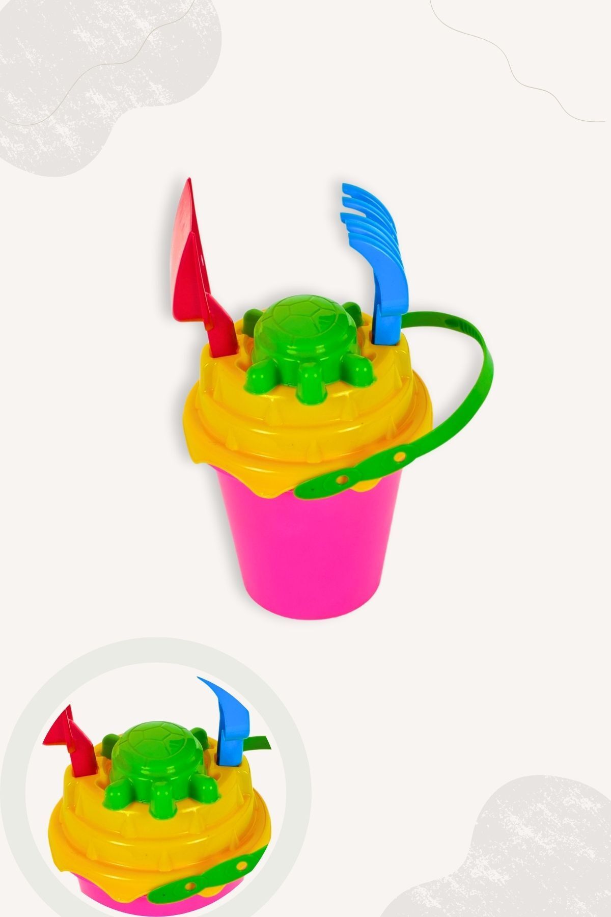 BubbyPlay Küçük Yaz Plaj Kova Seti Kova, Kürek, Tırmık, Karışık 1 Kum Kalıbı Karışık Renkli