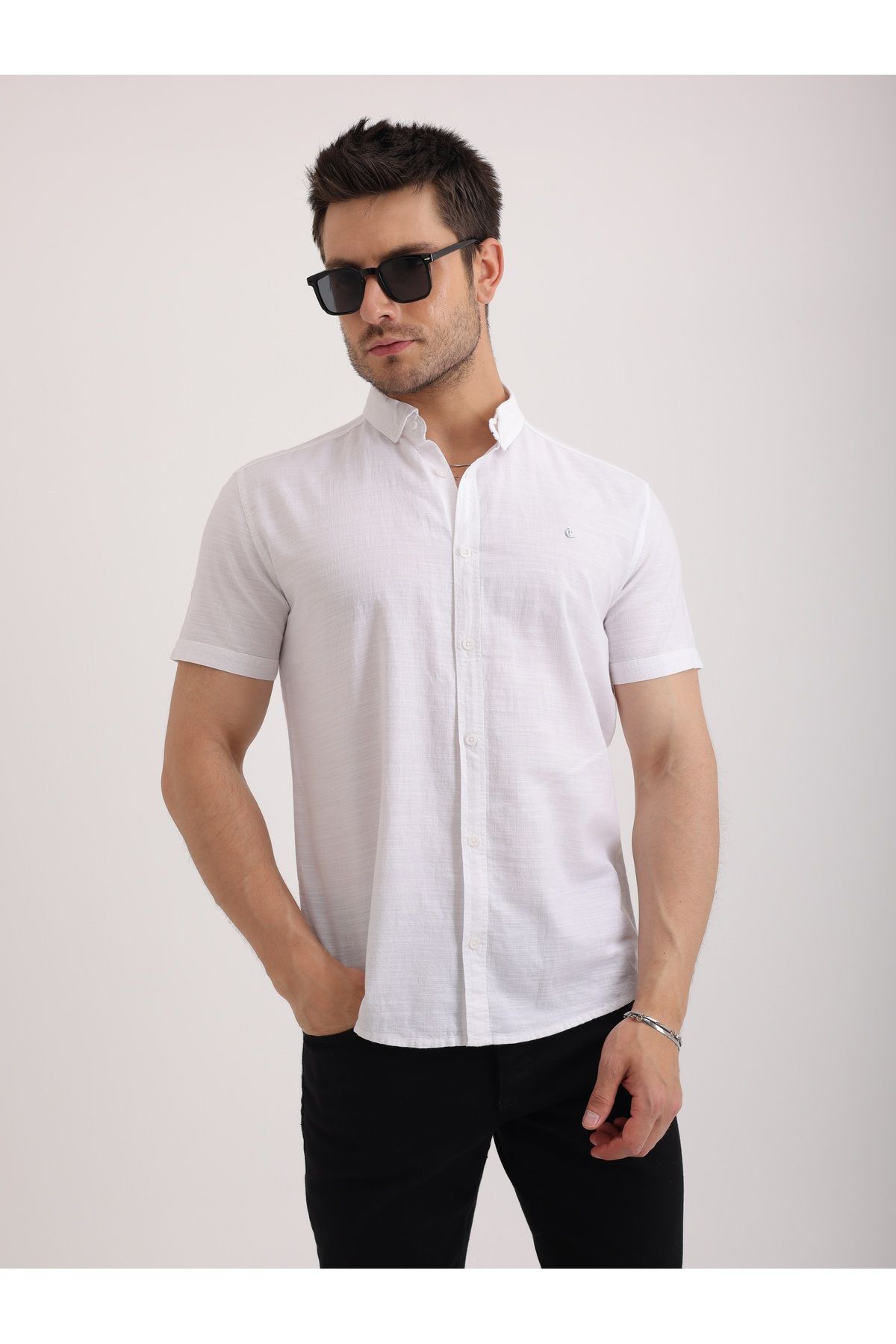 Sabe Erkek Slim Fit Beyaz Şık ve Rahat Keten Gömlek